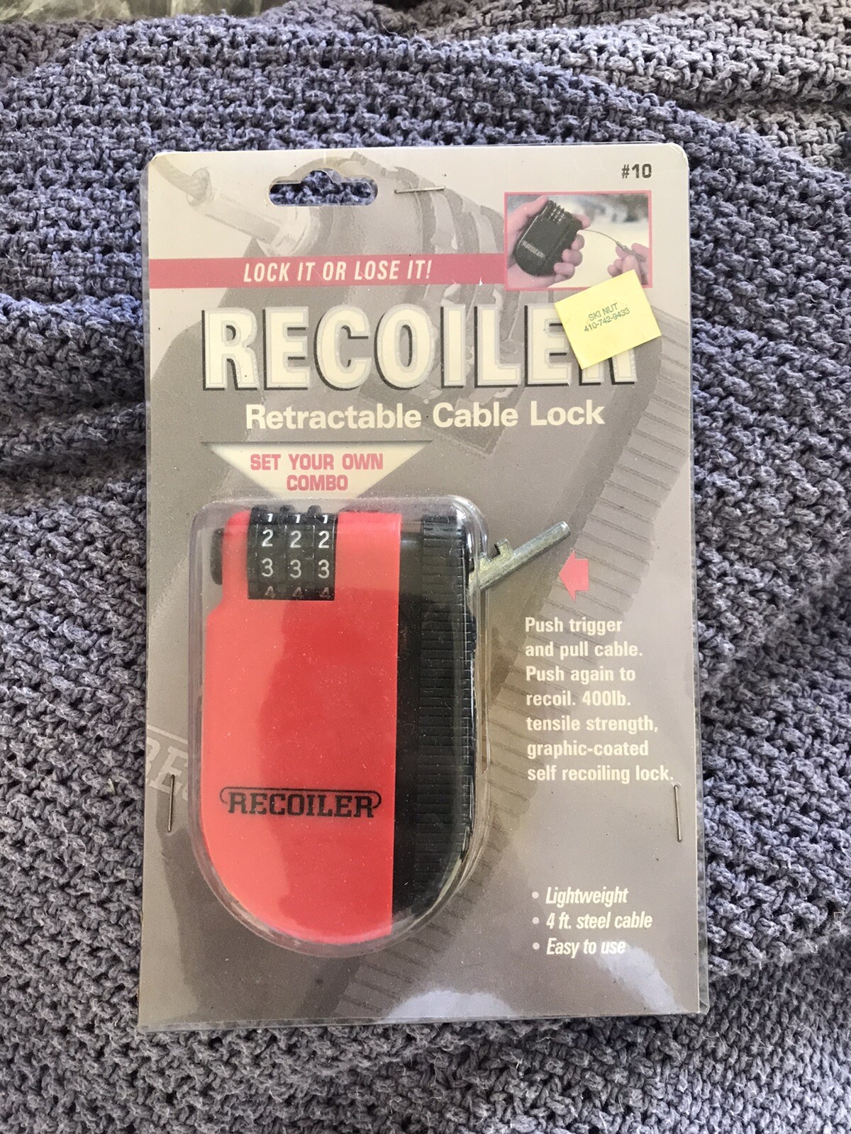 Vintage Cord Lock “Recoiler” Taiwan  Retractable Cable Lock 3 Combination. New
