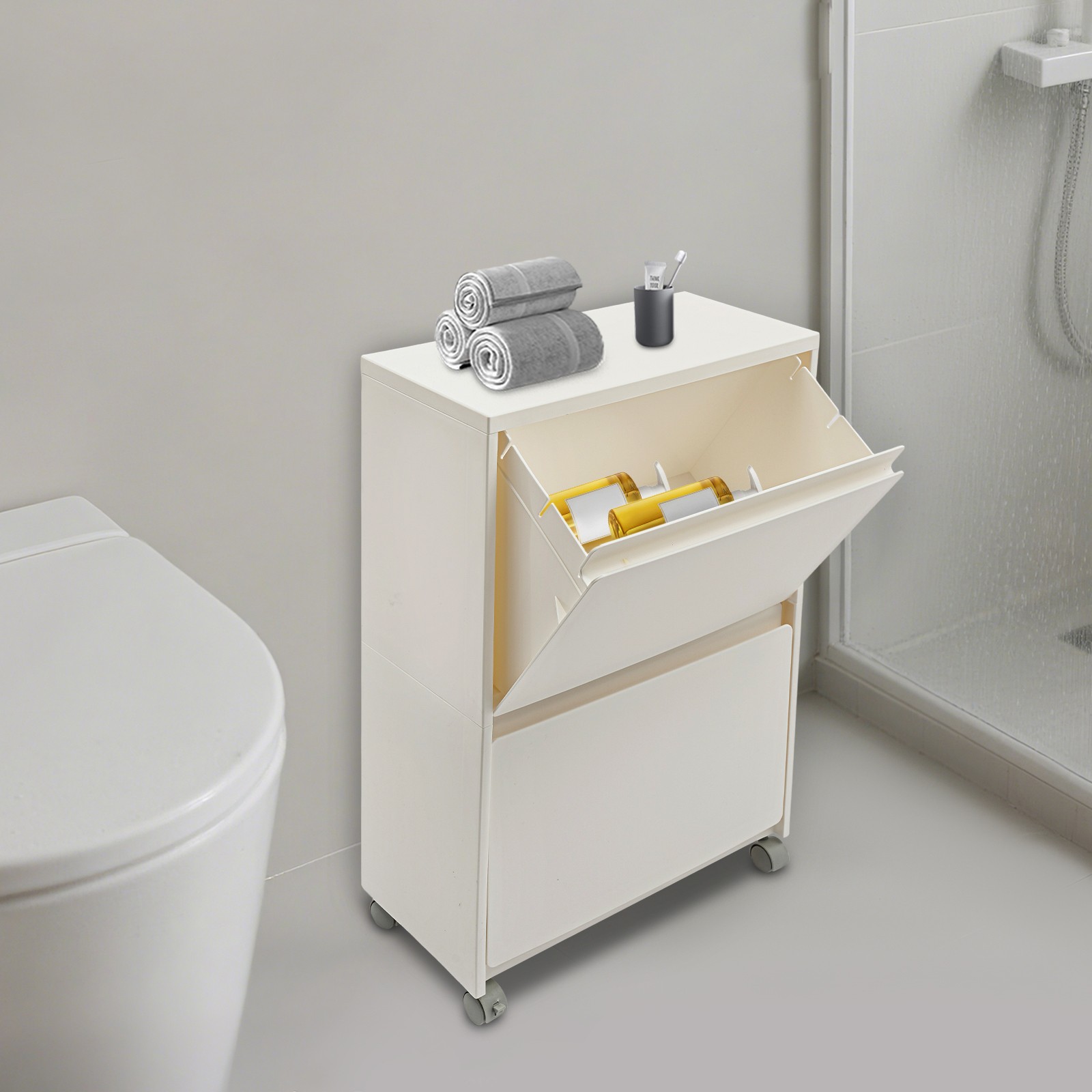 PP Cabinet 2-Tier Rolling Storage Cabinet Mobile Organizer White