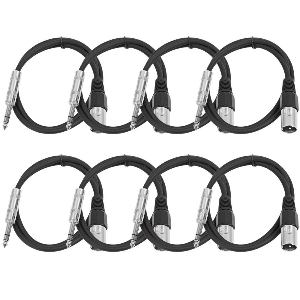 8 Pack Black 2' XLR Male to TRS Patch Cables