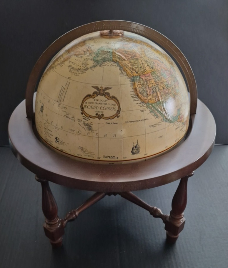 Replogle 12” Globe World Classic Wood Stand Raised Relief Rotating