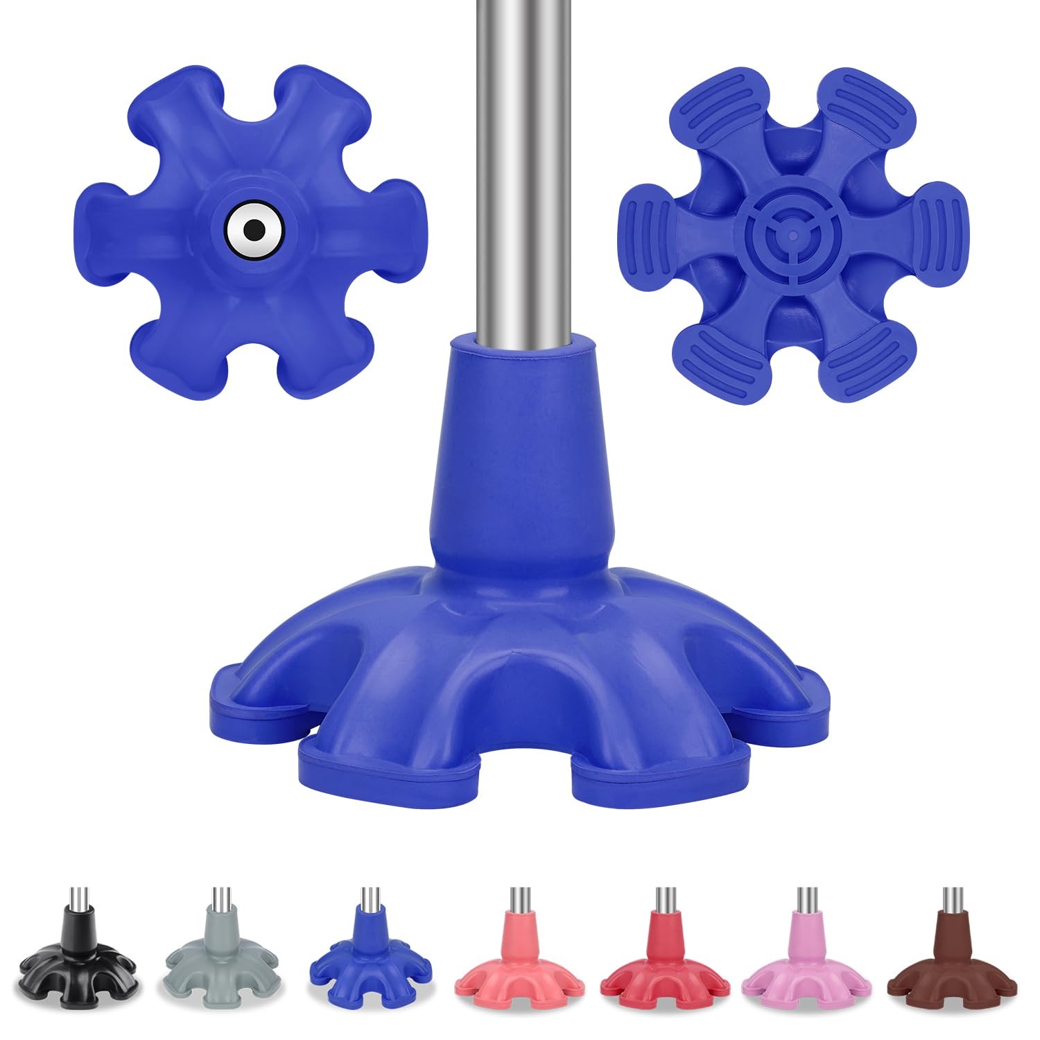 Cane Tip - Self Standing 6 Prong Support Rubber Base for Walking Stick & Cane...