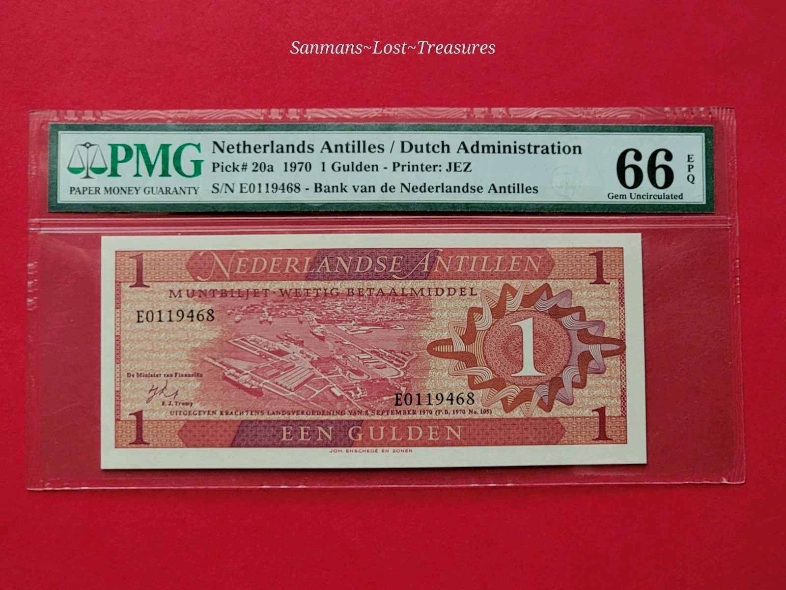 Netherlands 1 Gulden 1970 Pick# 20a PMG 66 Gem UNC EPQ