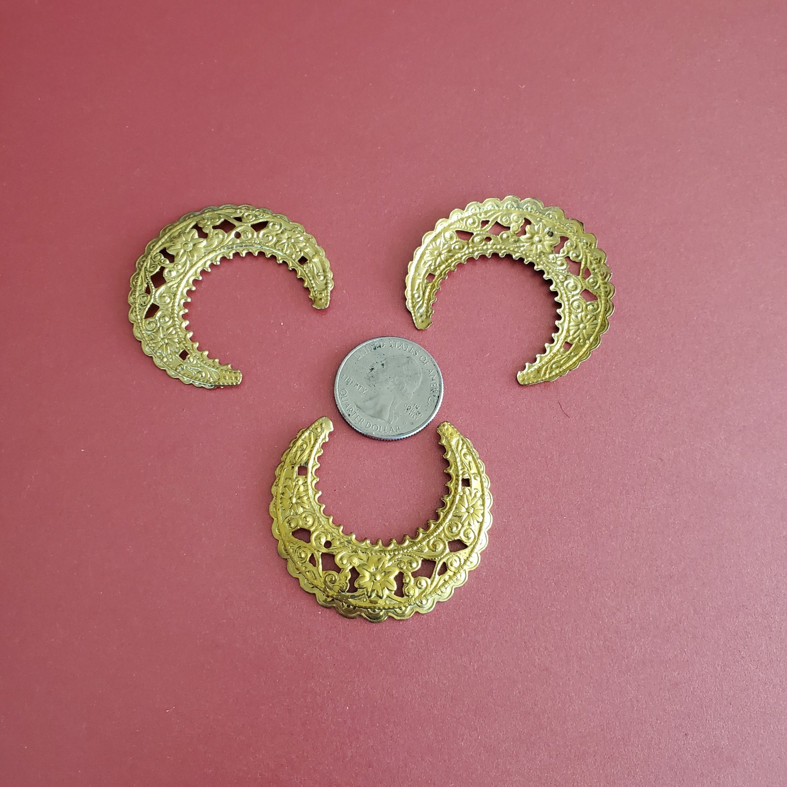 3 pcs Moon Solid  Filigree Jwelry Findings Stampings Embellishmen crafs