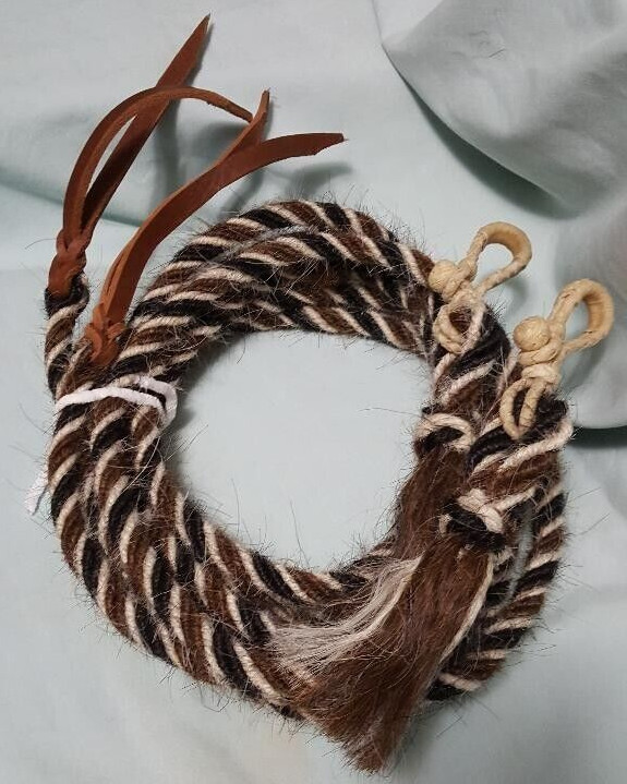 Mane Horsehair Split Reins w/ rawhide connectors-8 feet 3/8" dia. Pattern L10