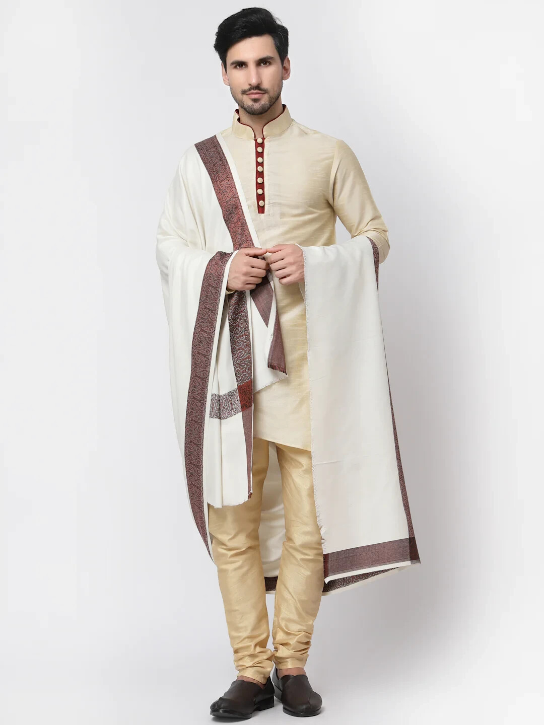 Bridal Wear Woven Border Indian Men Warm Woollen Pure Wool Shawl Woolen Stoles