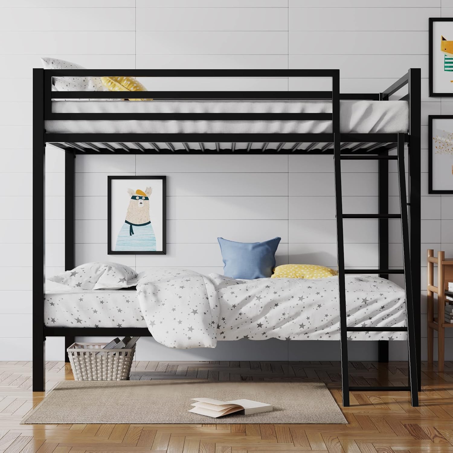 Black Loft Bunk Bed Twin Over Twin with Guardrail