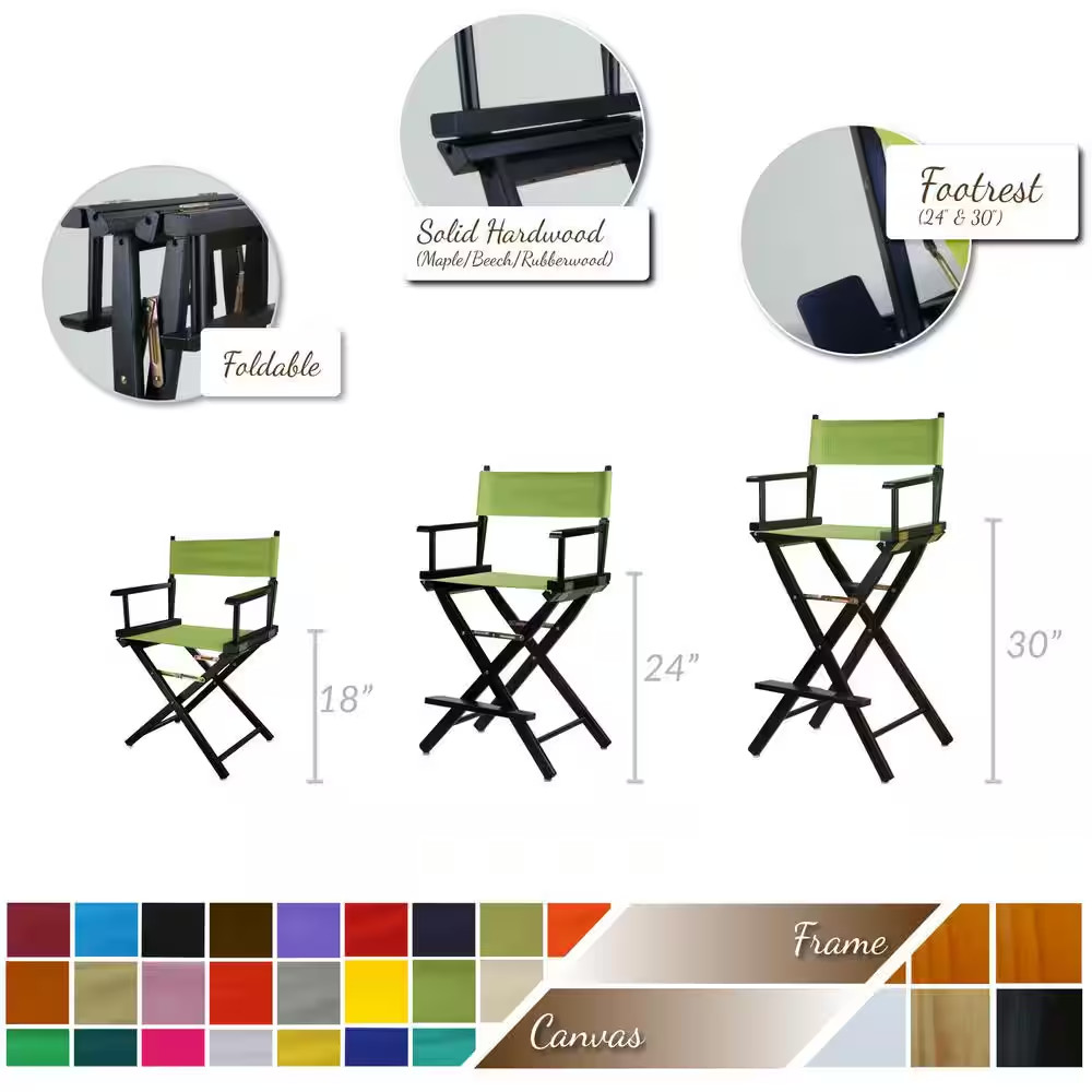 30 In. Seat Height Black New Solid Wood Director'S Chair Frame Only, Folding Cha