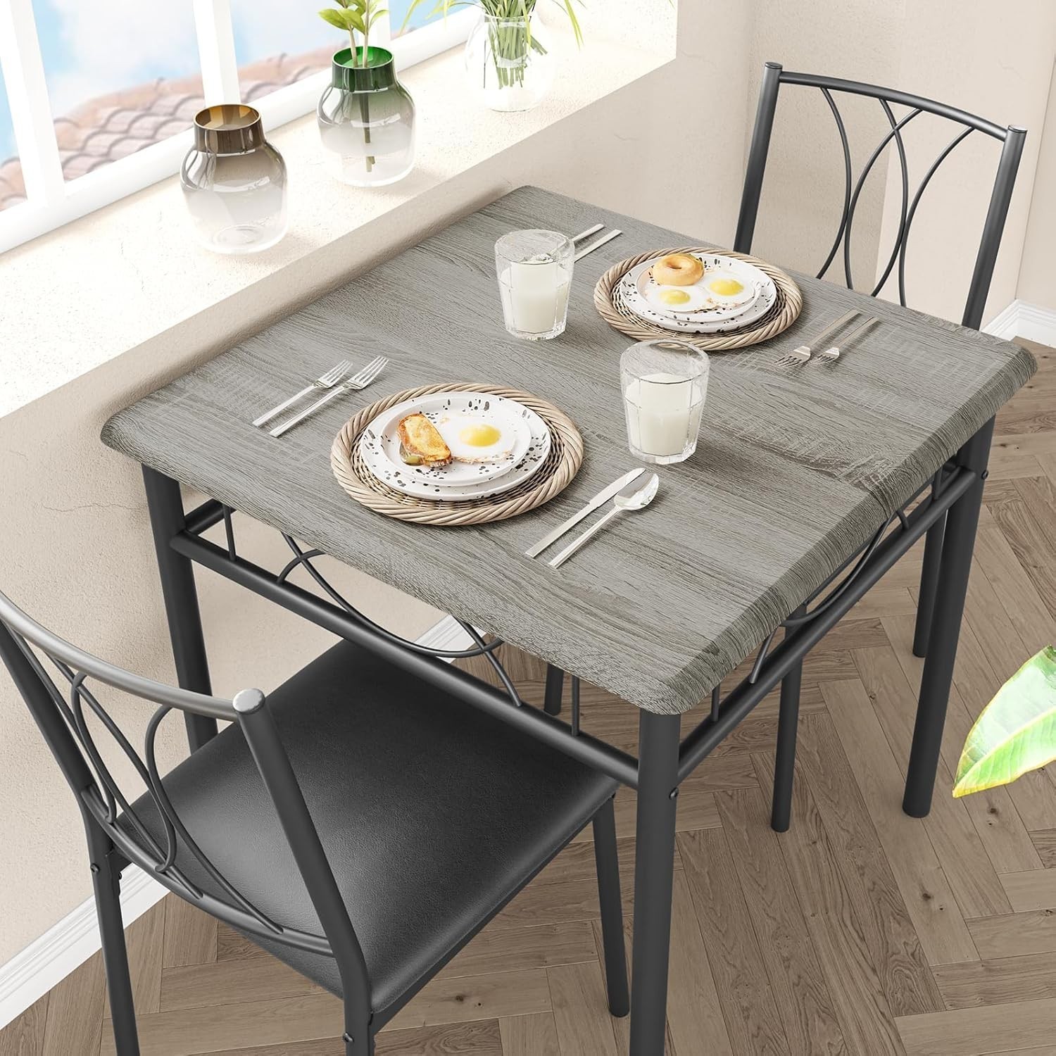 3 Piece Dining Table Set for 2 kitchen Table Dinette With Upholstered Chairs