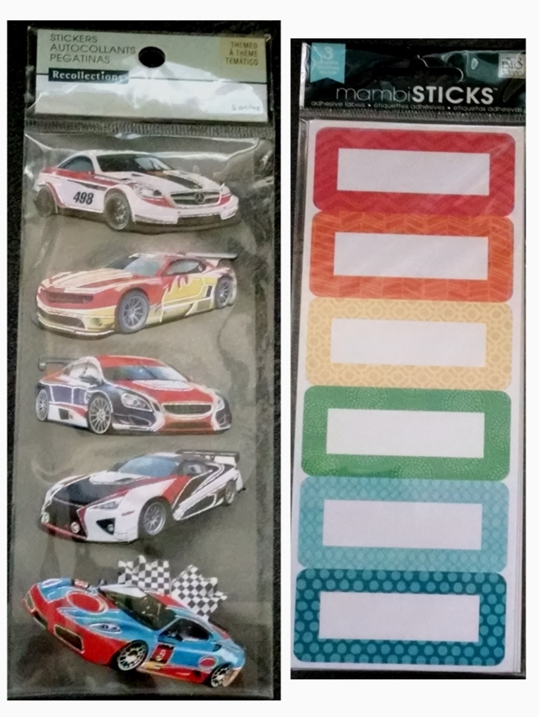 Scrapbook STICKERS Craft Card Making BLANK RECTANGLES or RACE CAR Nascar