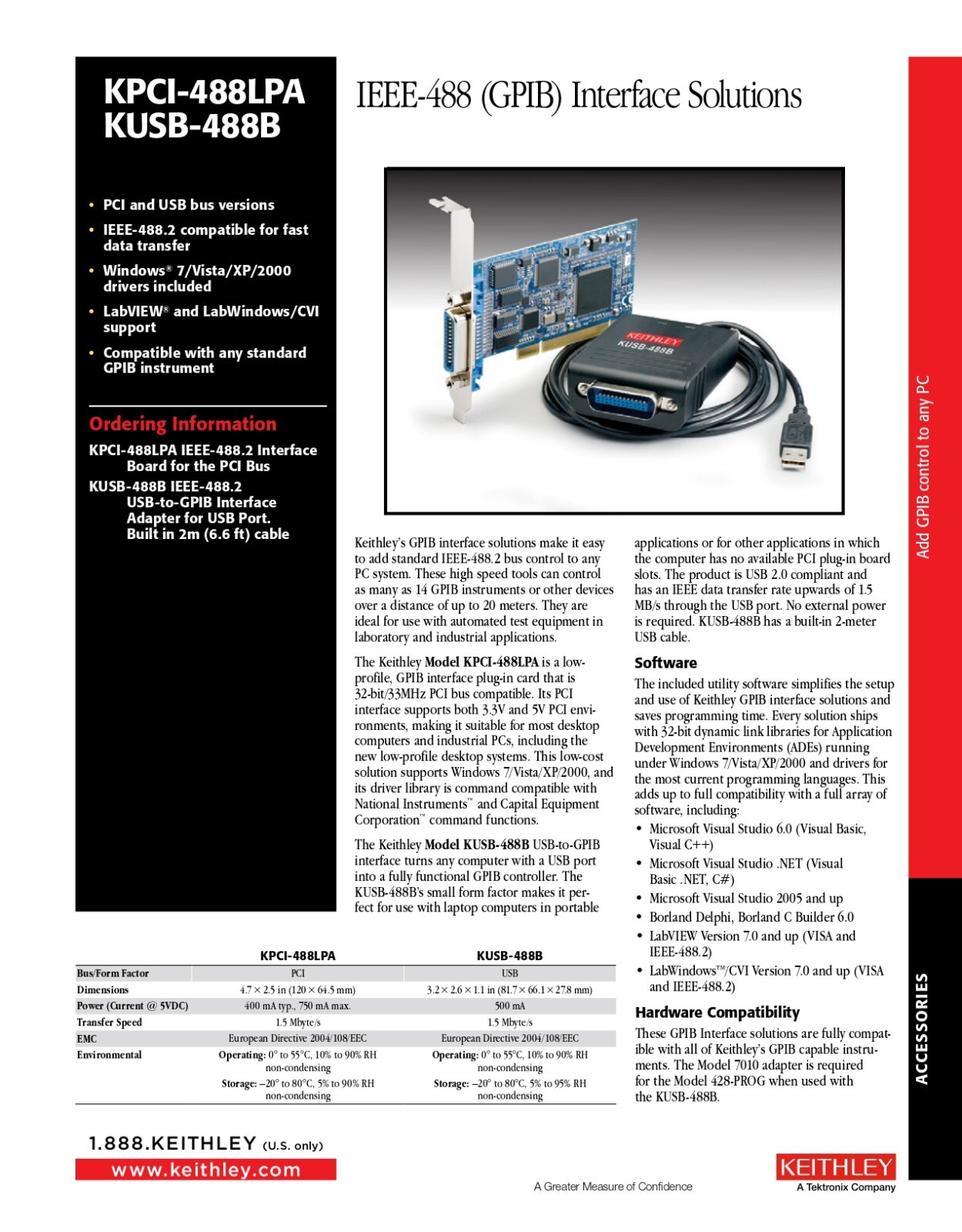Keithley KUSB-488A (194640C-51L) USB to GPIB Interface Adapter - 2m Cable