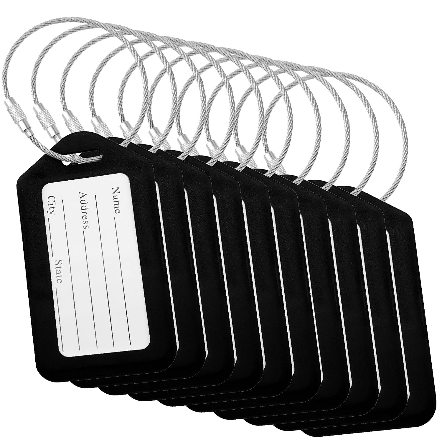 BlueCosto - Luggage Tags - Black, 10 Pack - Suitcase with Name 10, Black