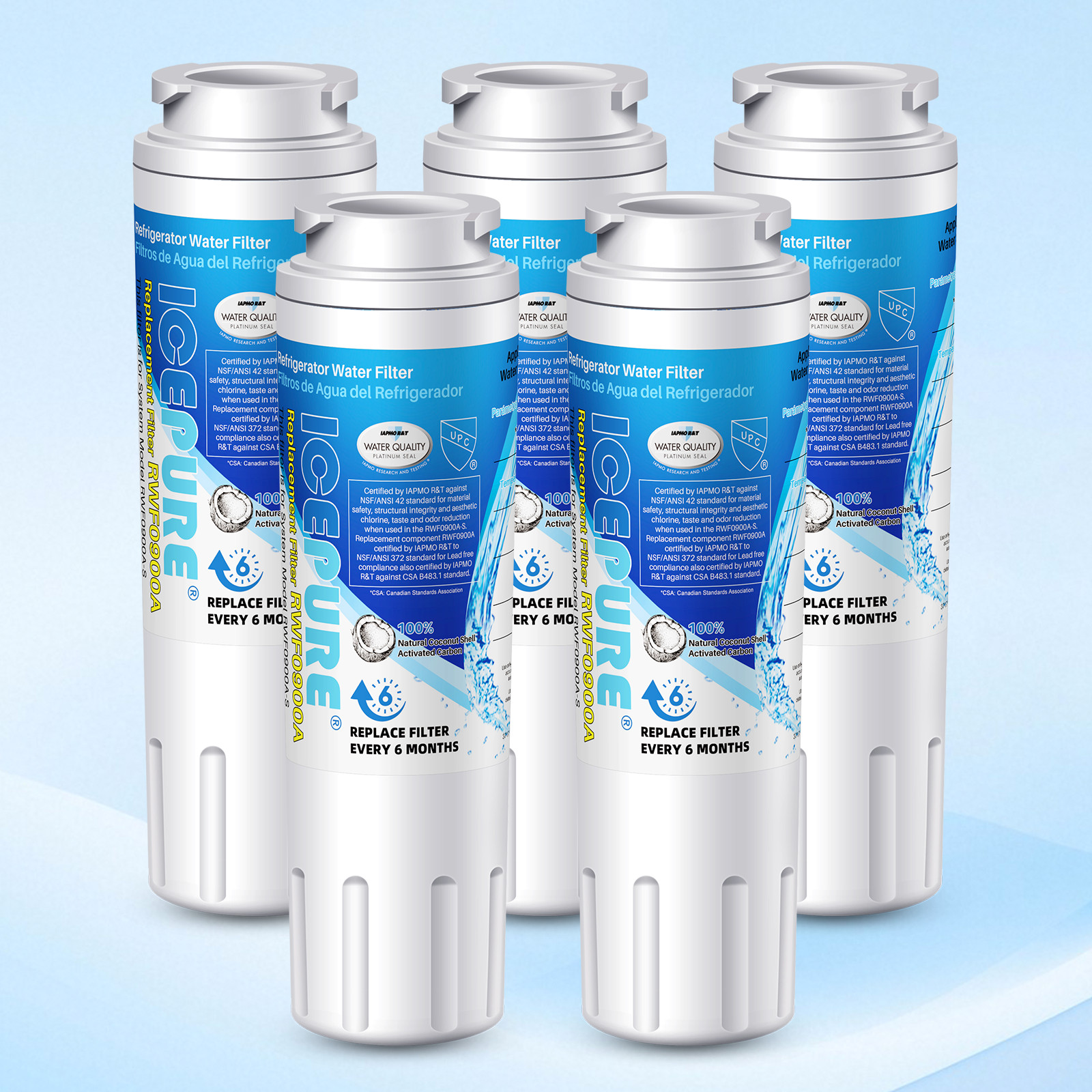 5 Pack Fit For WRX735SDBM WRX735SDBM00 Refrigerator Water Filter Icepure