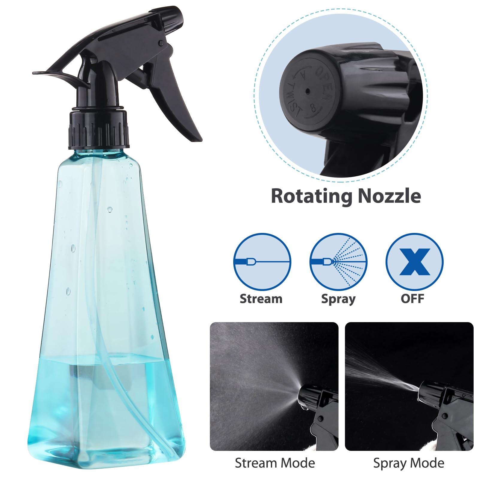 Spray Bottles (2-Pack, 12 Oz.) Mist/Stream, Plastic Water Clear +