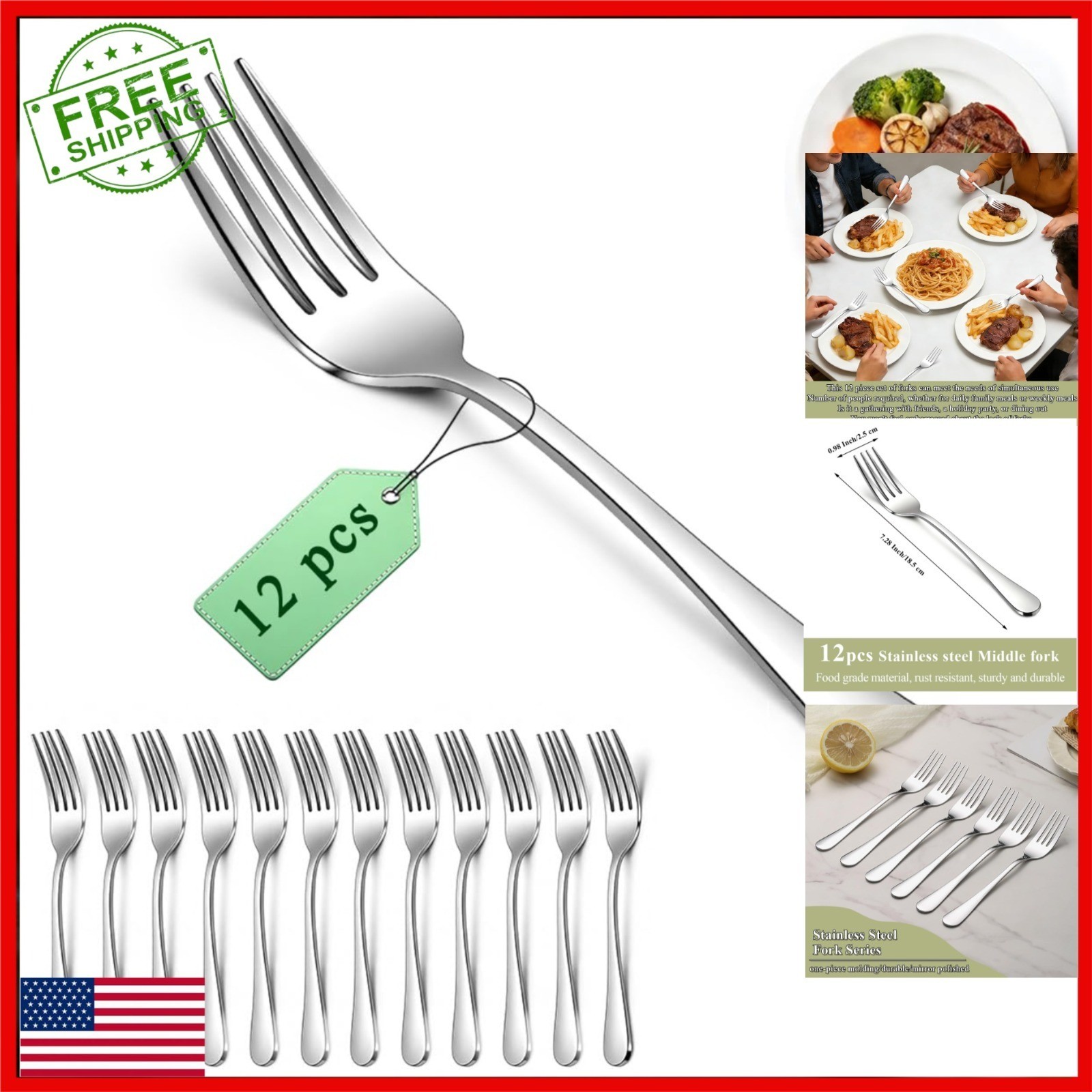 Berglander Stainless Steel Dinner Forks Set 12pcs 7.28"