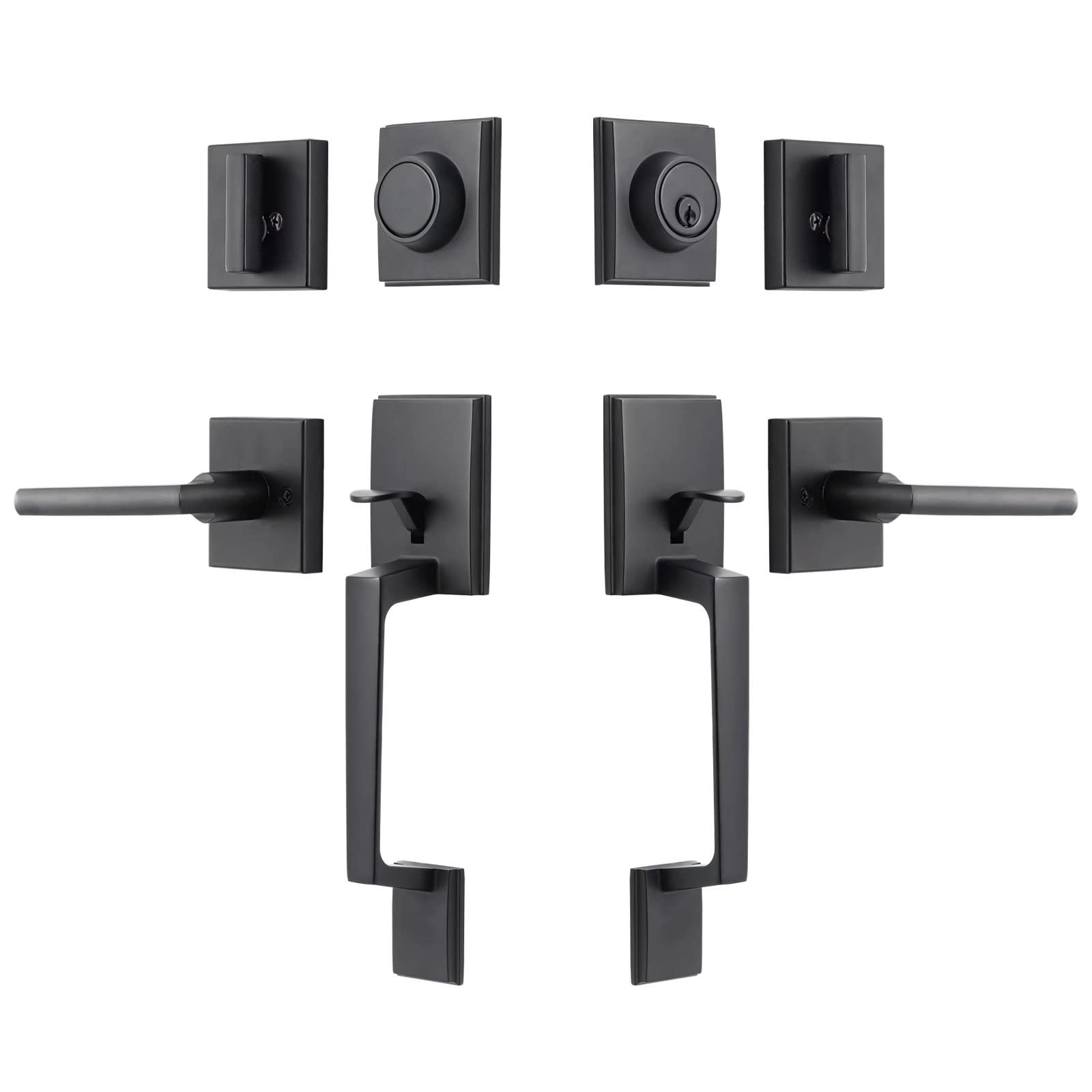 Double Door Handleset with Lever - Matte Black Dummy Lock Set for Front or Of...