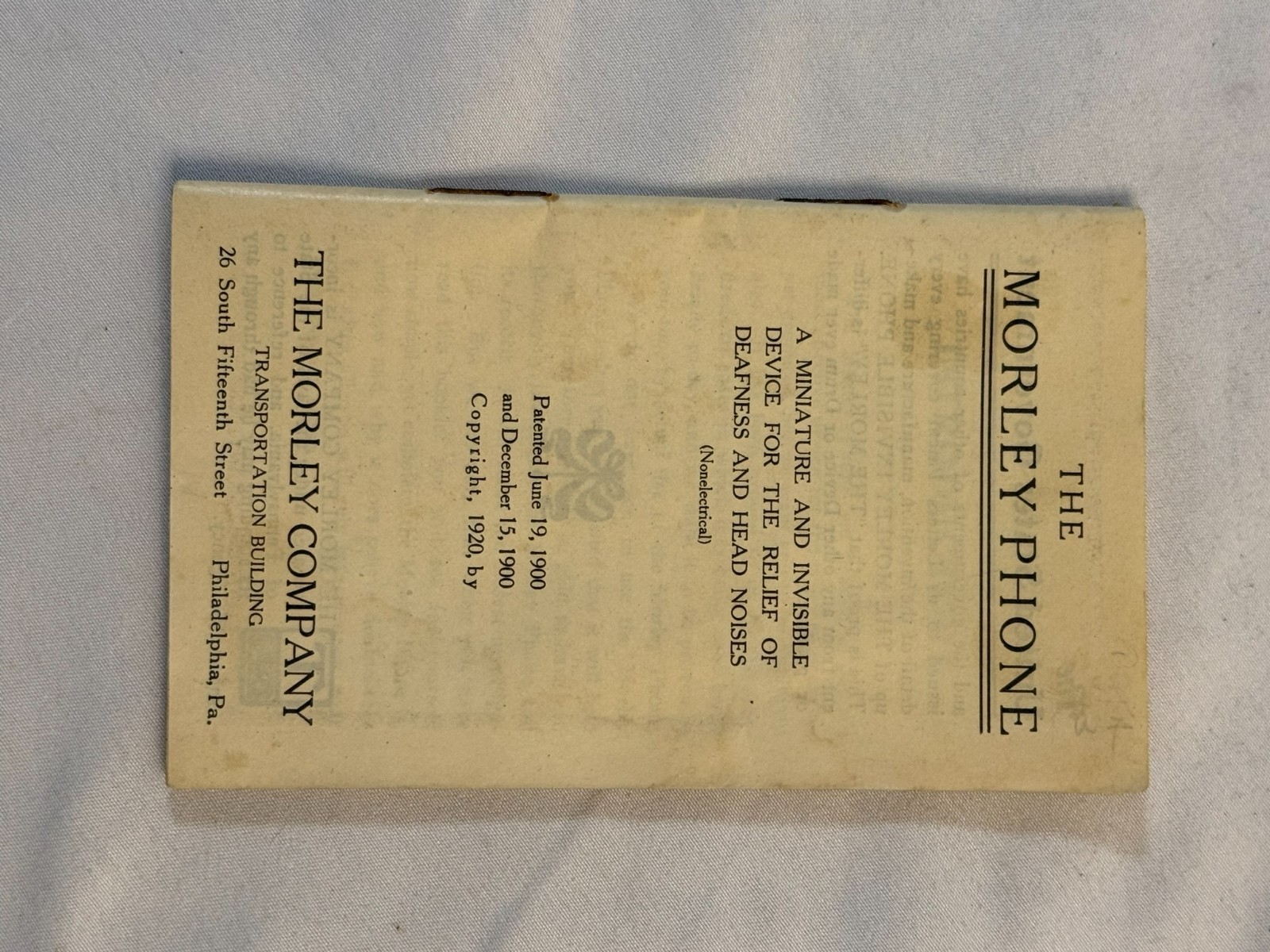 Morley Phone Hearing Aid Way Invisible Ear Drums w Pamphlets Vintage
