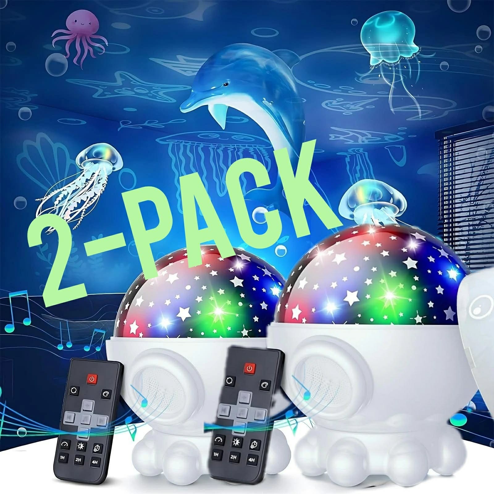 2 pack of OCTOPUS NIGHT LIGHT  Star Projector  projectors with speaker music Slf