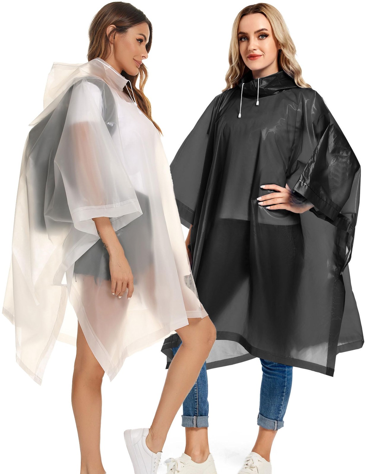 2 Pack Rain Ponchos for Adults Reusable - Raincoats Survival Heavy Duty Rain ...