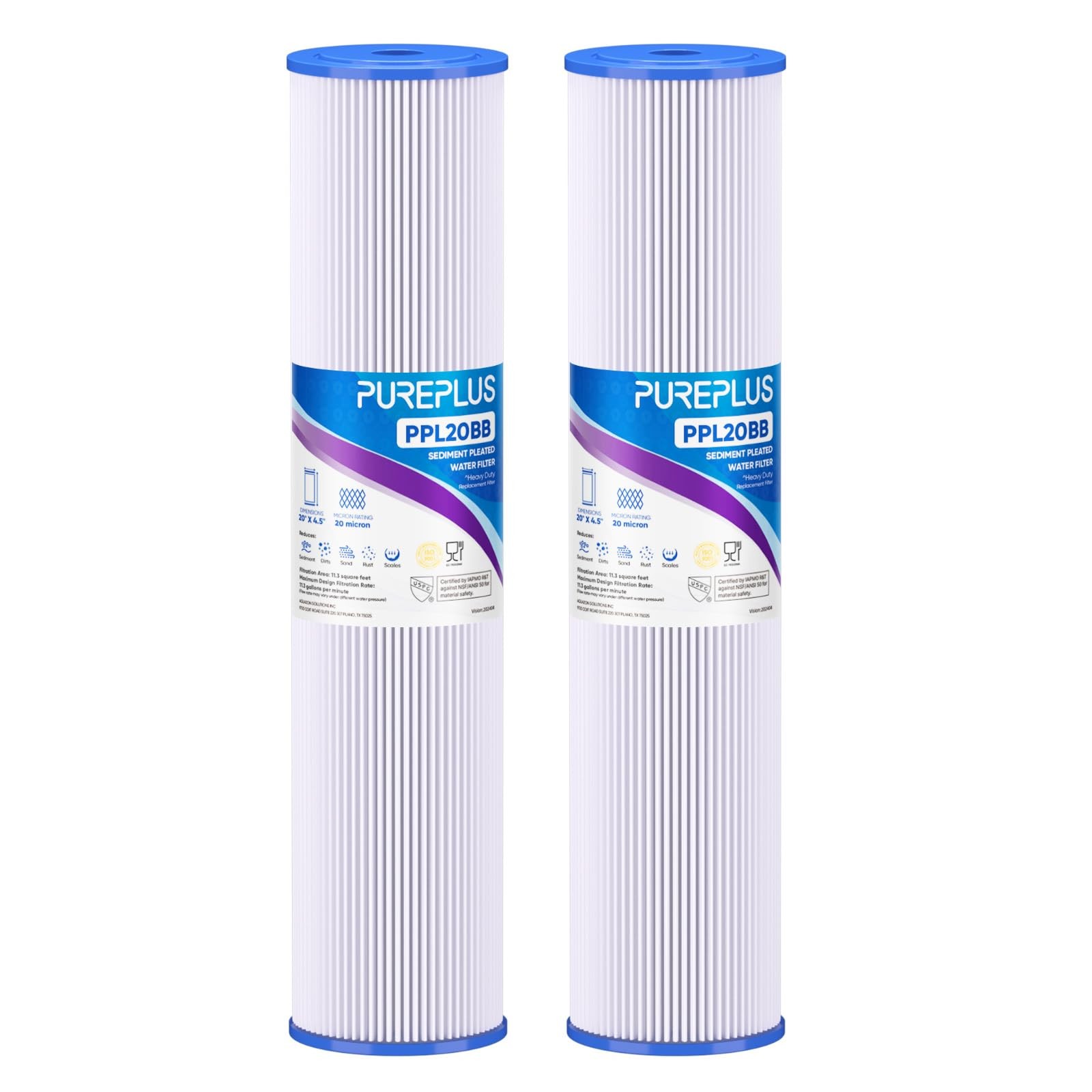 Whole House Pleated Sediment Filters 20 x 4.5 2 Pack Replacement PPL20BB AP810-2