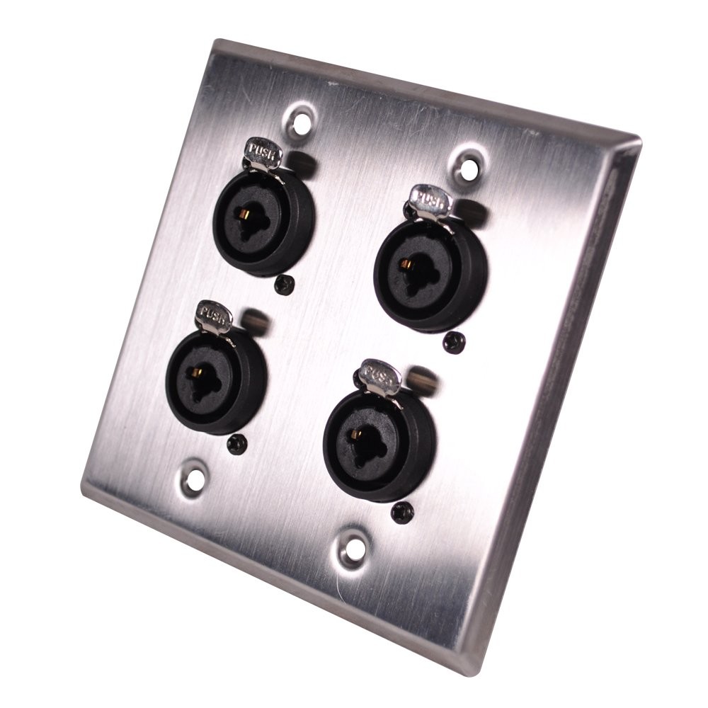 Seismic Audio SA-PLATE37 Stainless Steel Wall Plate 2 Gang with 4 XLR and 1/4-In
