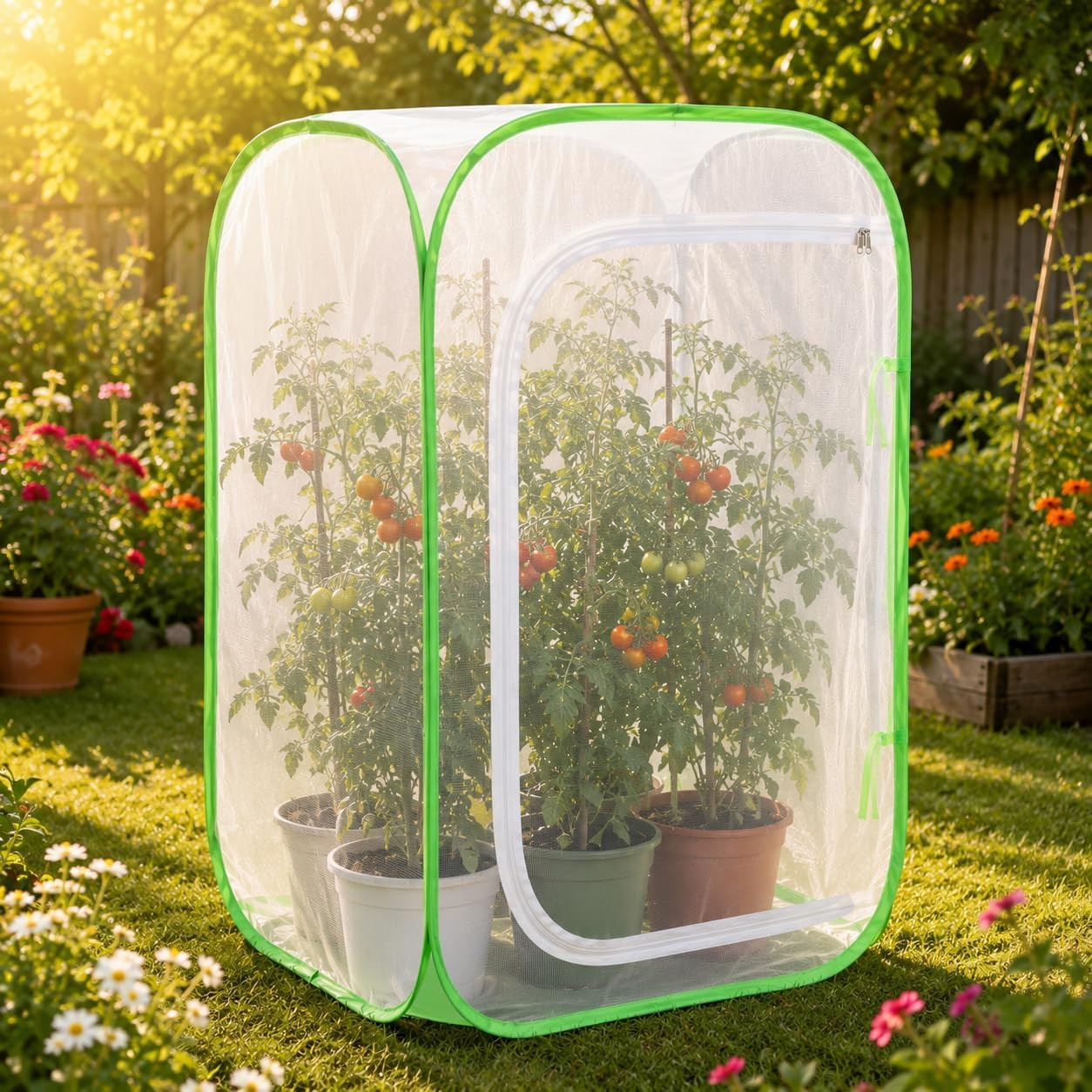 Pop up Plant Tent, Zippered Mesh Grow Cage for Garden Pest Protection, Durable R