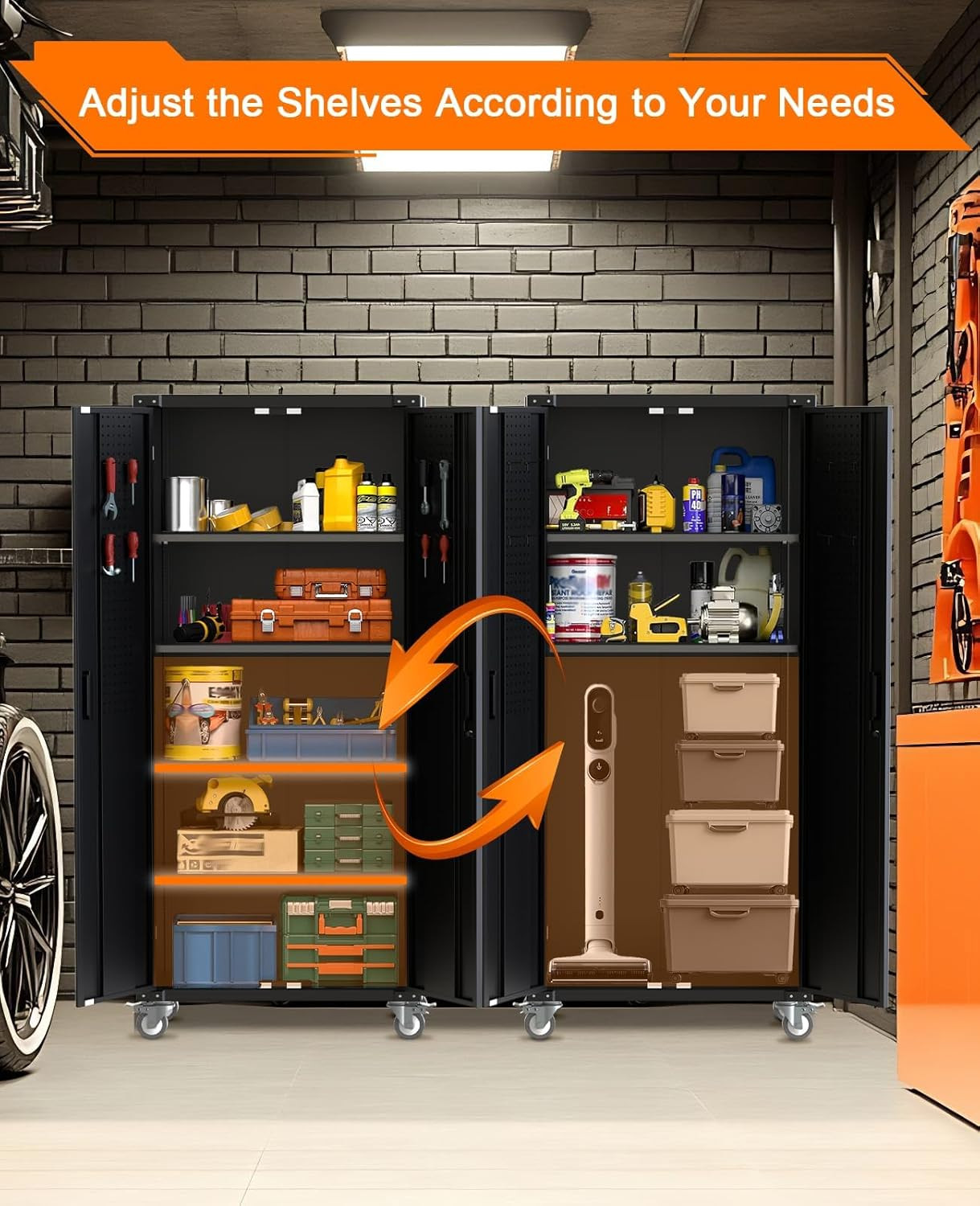 72" Heavy Duty Rolling Storage Cabinet with Lockable Doors & Adjustable Shelves