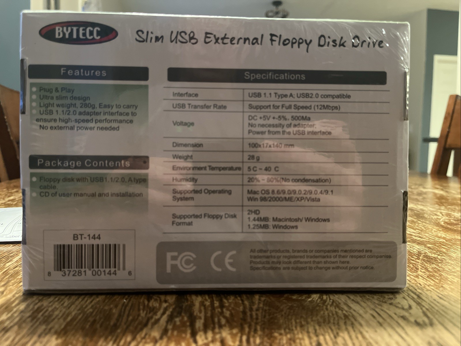 BYTECC BT-144 Slim USB External Floppy Disk Drive 3.5"  -- Plug & Play.
