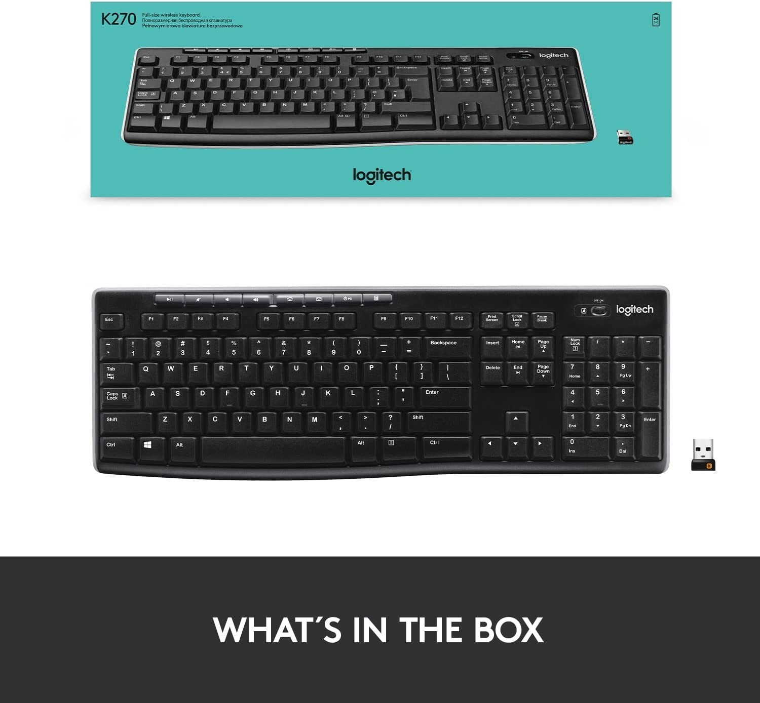 (NO USB RECEIVER) Logitech K270 Wireless Keyboard Windows/MAC Full Number Pad