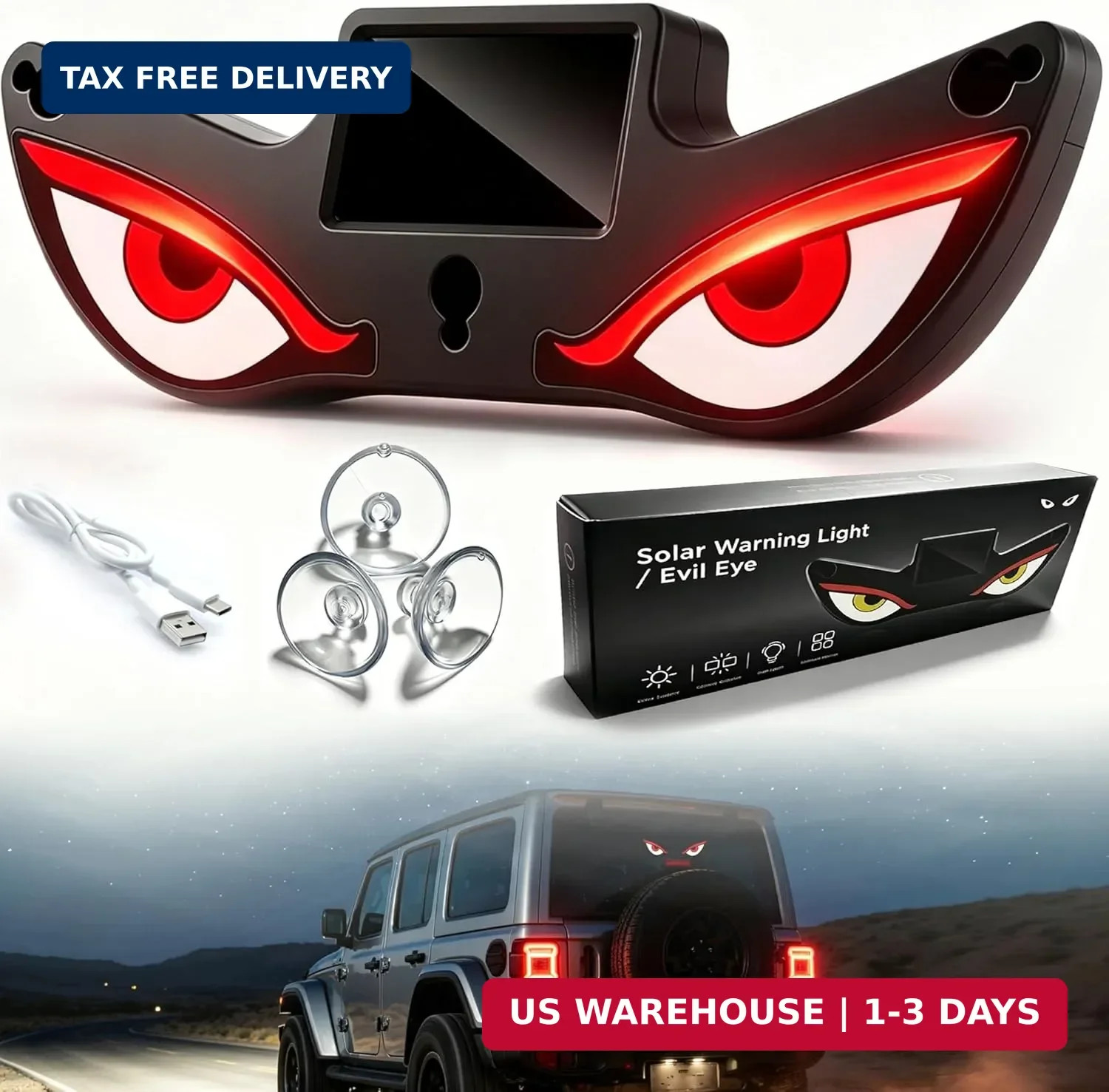 Solar Demon Eye LED Car Wireless Window Light, Devil Eye Light for Windshield Su