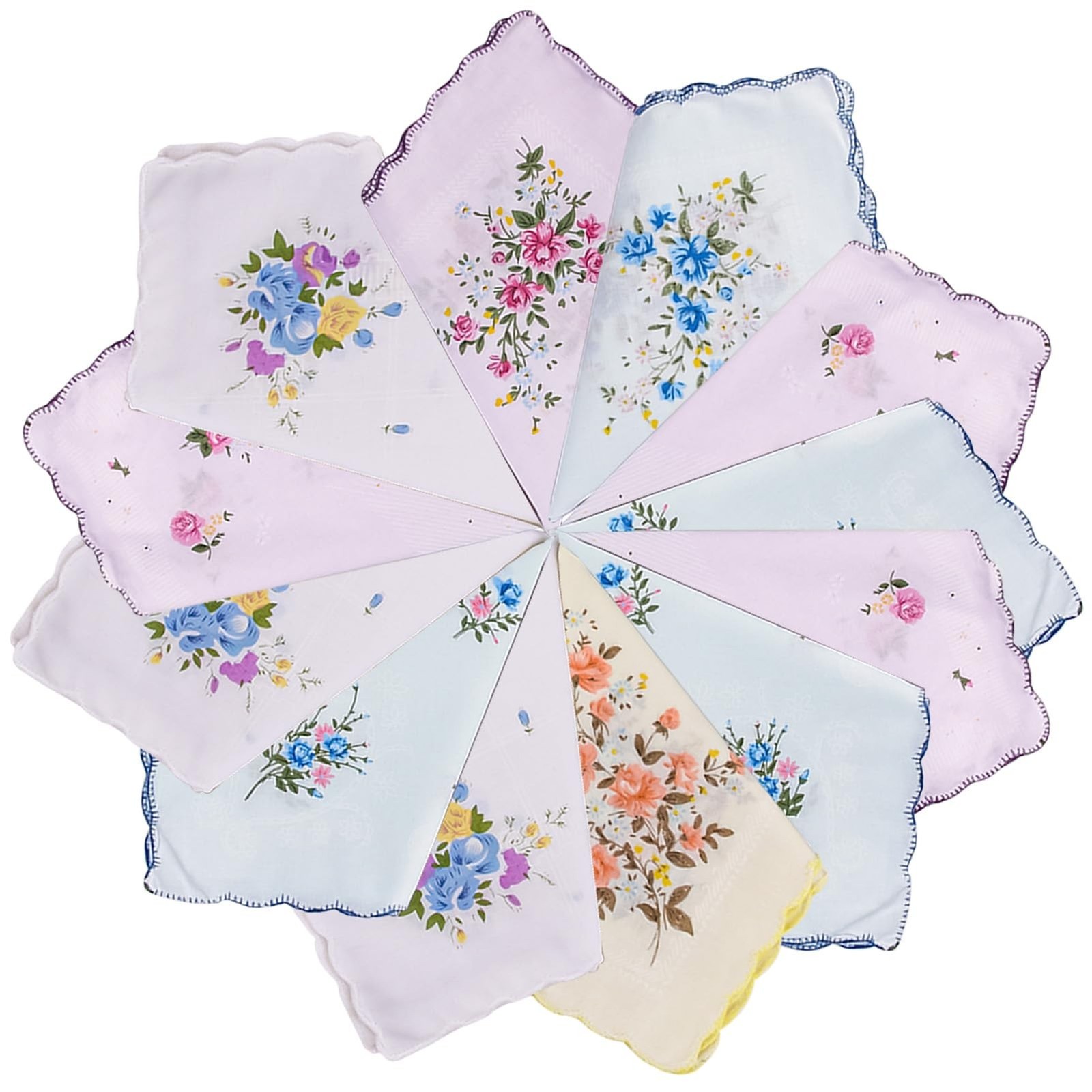 12 Pcs Women Handkerchief, 11.8'' Ladies Vintage Handkerchiefs, 100% Cotton M...