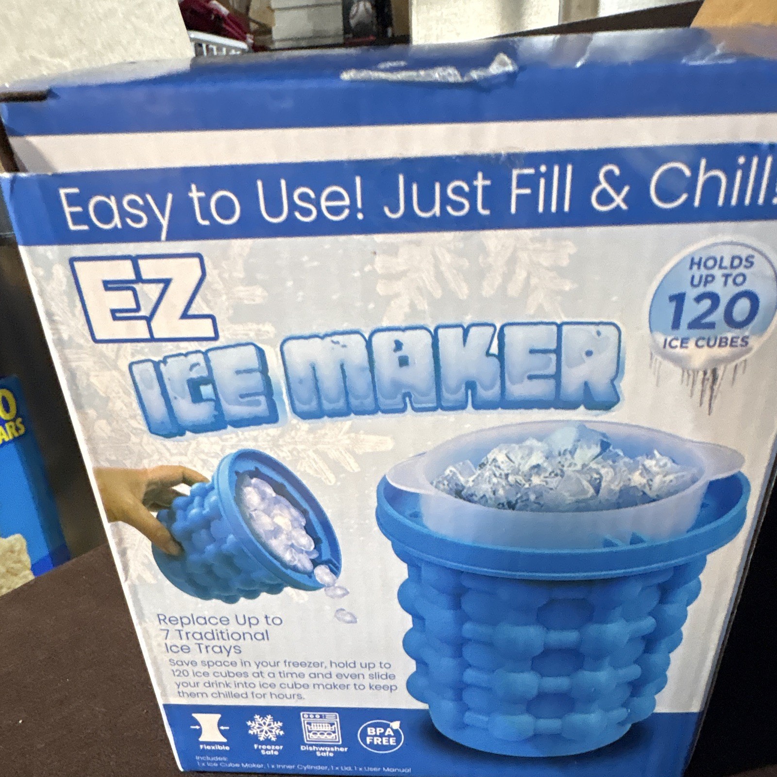 EZ Ice Cube Maker Tray 120 Holes Round BPA-Free Dishwasher Safe Blue