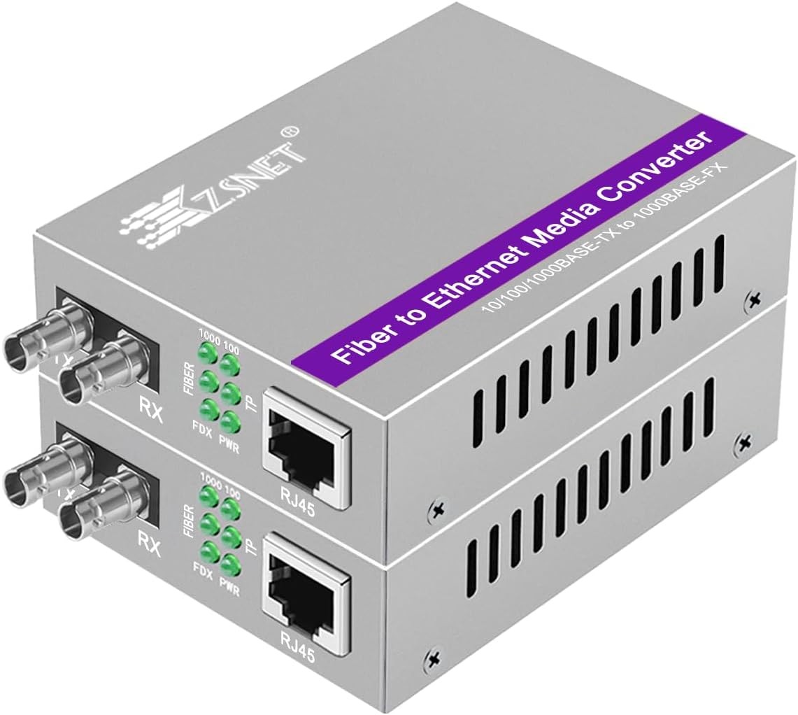 A Pair of Gigabit ST to RJ45 Converter, Single-Mode Fiber to Ethernet Media C...