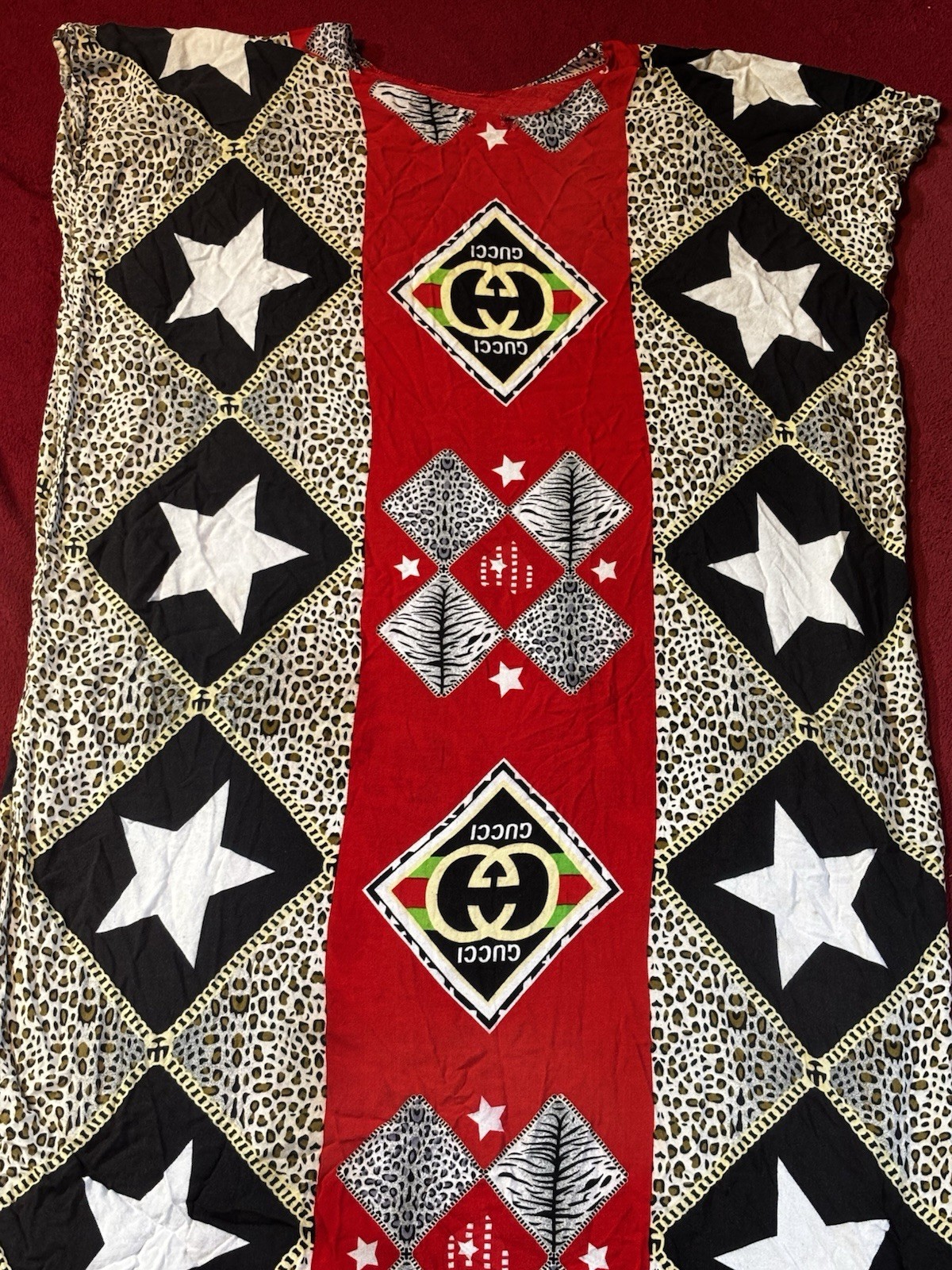 African Kaftan Dashiki Robe – Red Black Pattern – Traditional Boubou