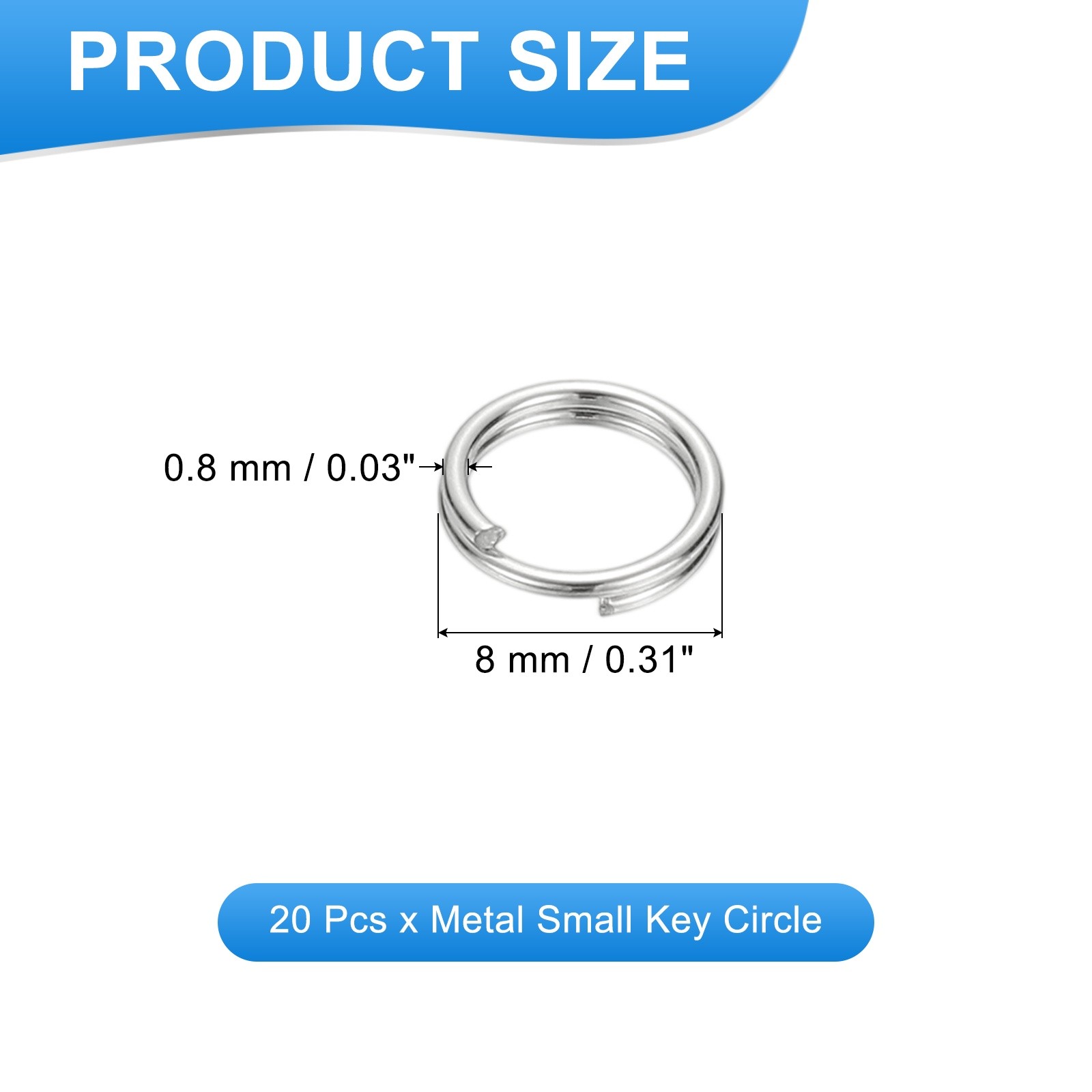 Round Split Ring, 20 Pcs 8 mm Small Split Ring with Double Loops Silver