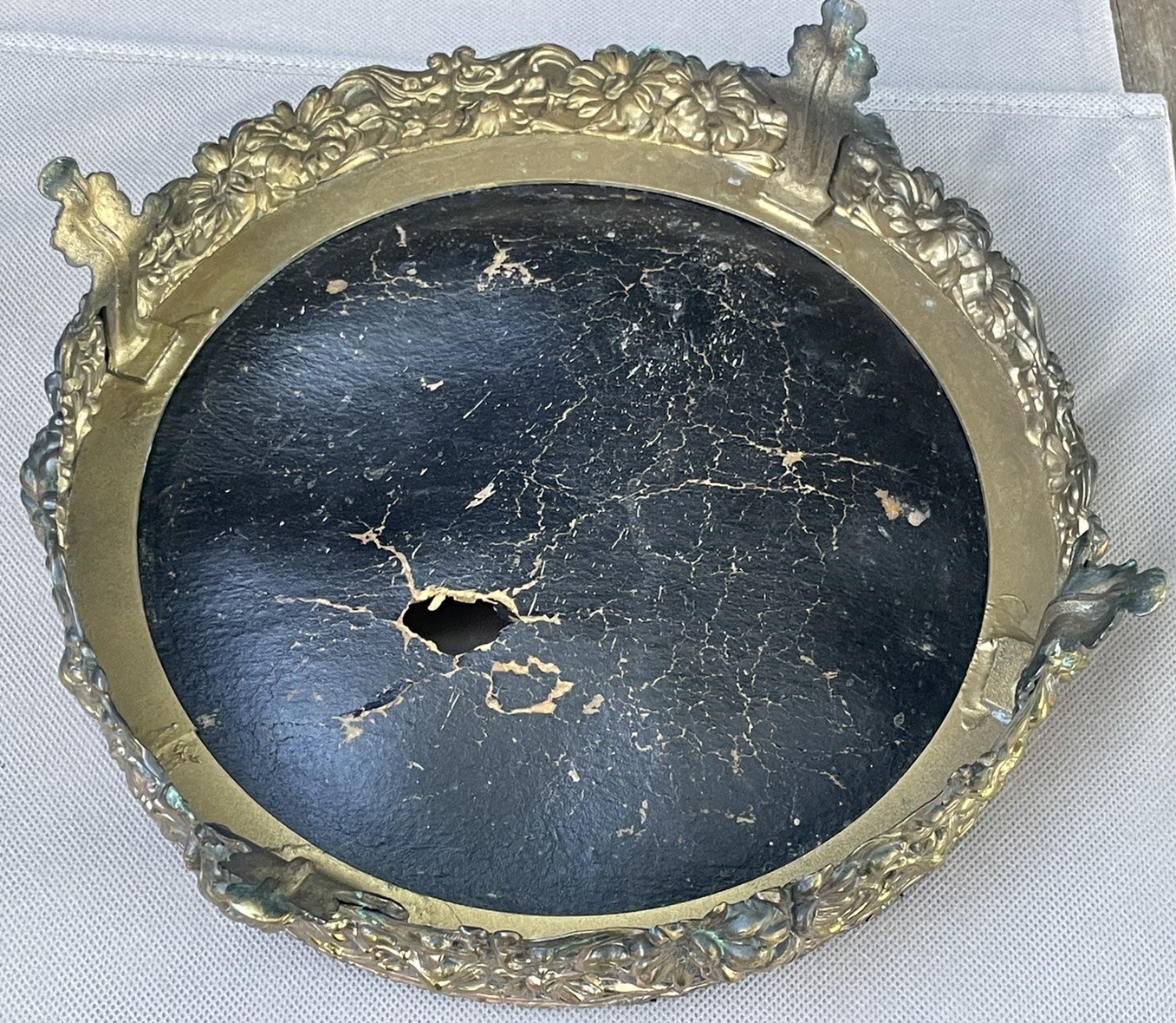 Antique Victorian Dresser Vanity Tray Mirror Brass Flowers Chunky Ornate Footed