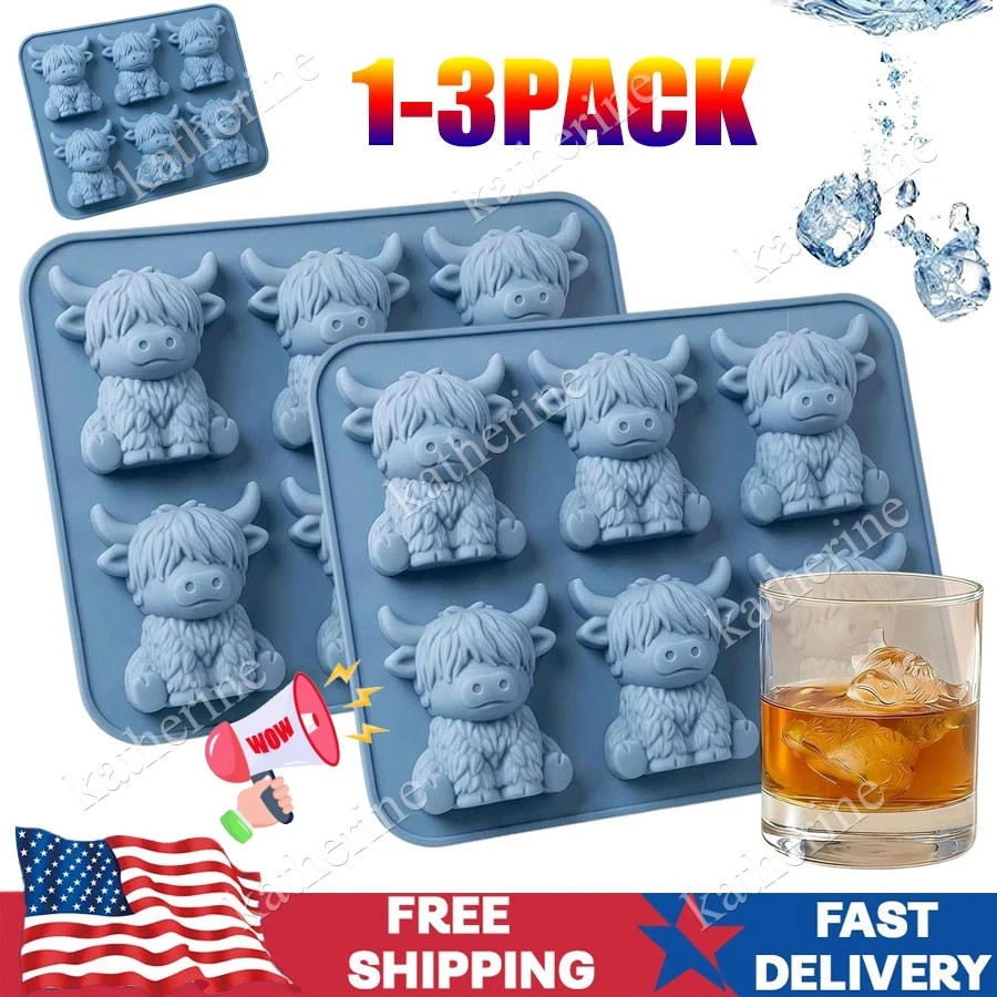 3D Highland Cow Ice Cube Tray, Large Silicone Fun Shapes Ice Cube Mold for Whisk