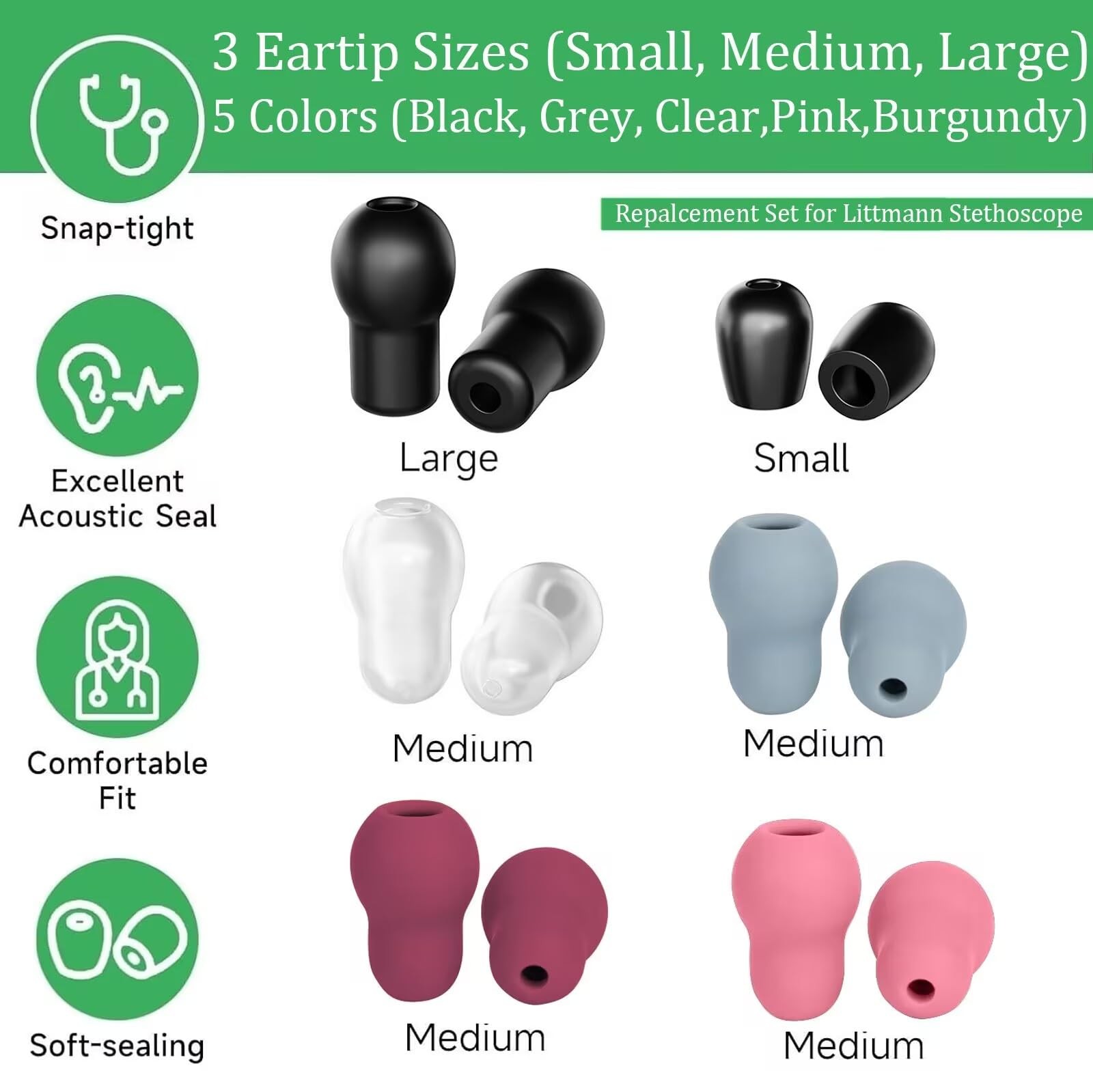 12pcs Soft Stethoscope Ear Tip Piece Replacement for Littmann Stethoscope