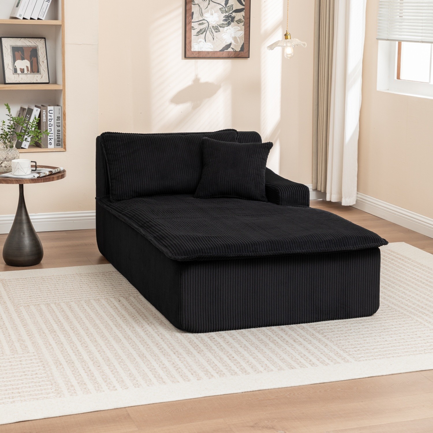 Modern Single Upholstered Chaise Lounge Chair w/ Left Armrest for Living Room