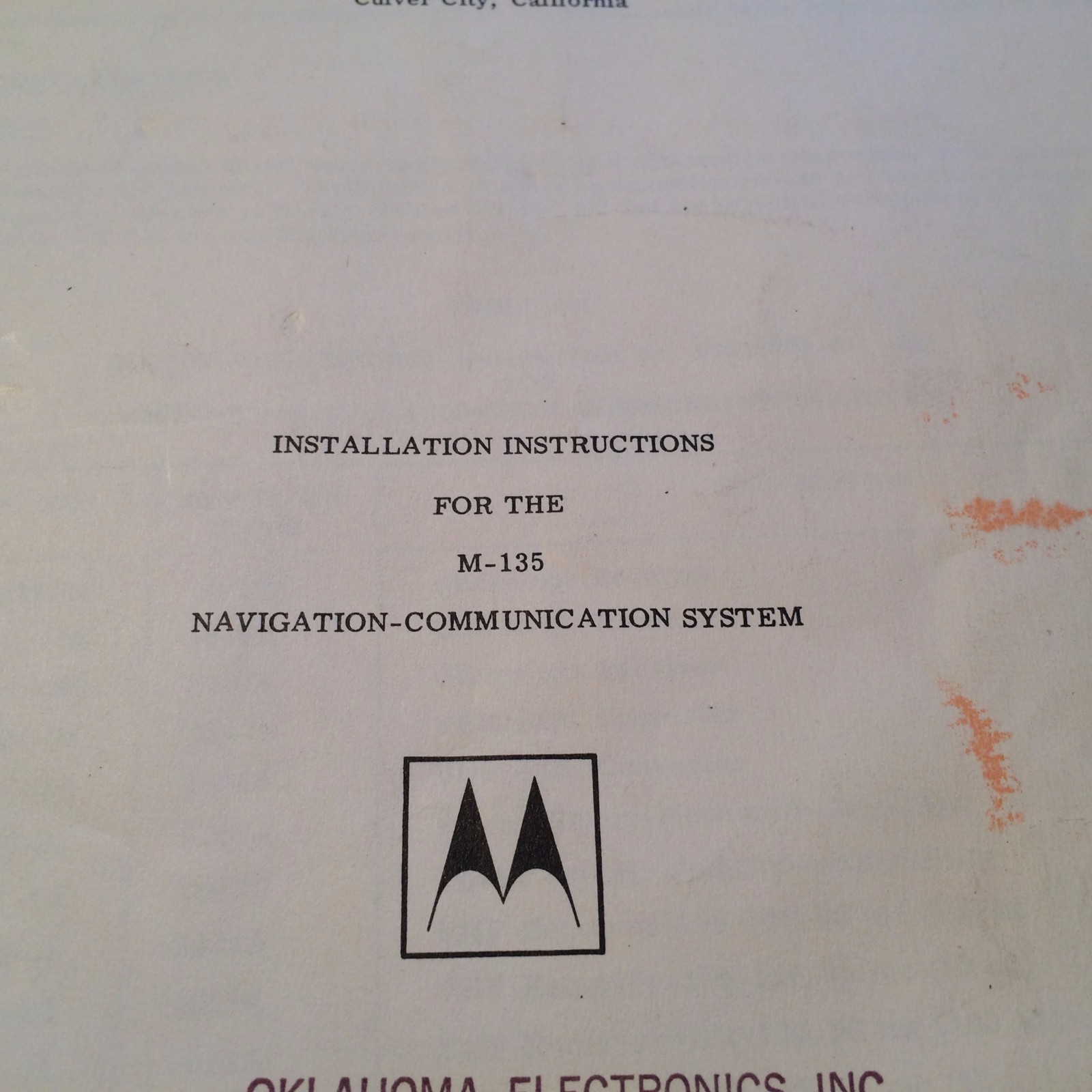 Motorola M-135 Nav Com Install Manual