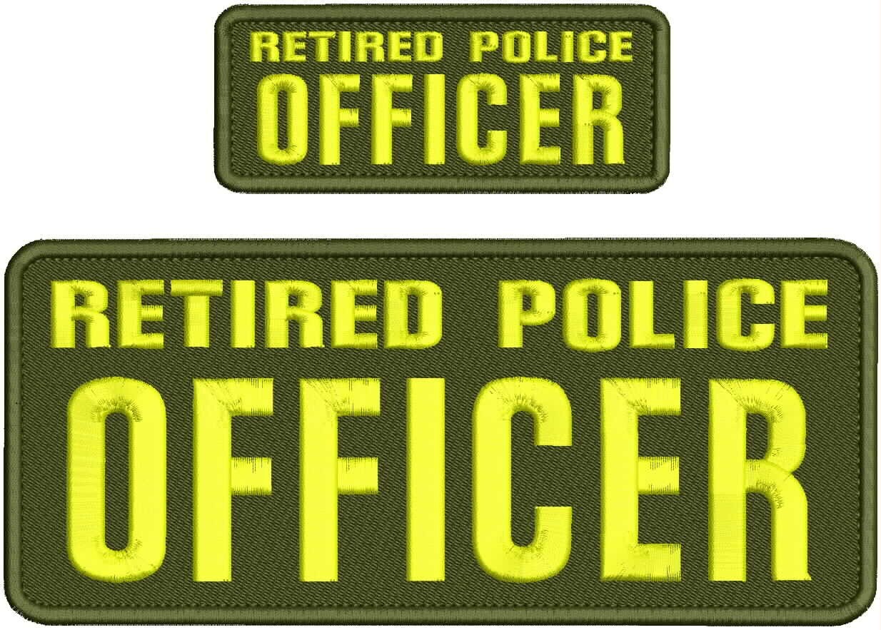 RETIRED POLICE OFFICER  embroidery patches 4x10 and 2x5 hook on back YELLOW