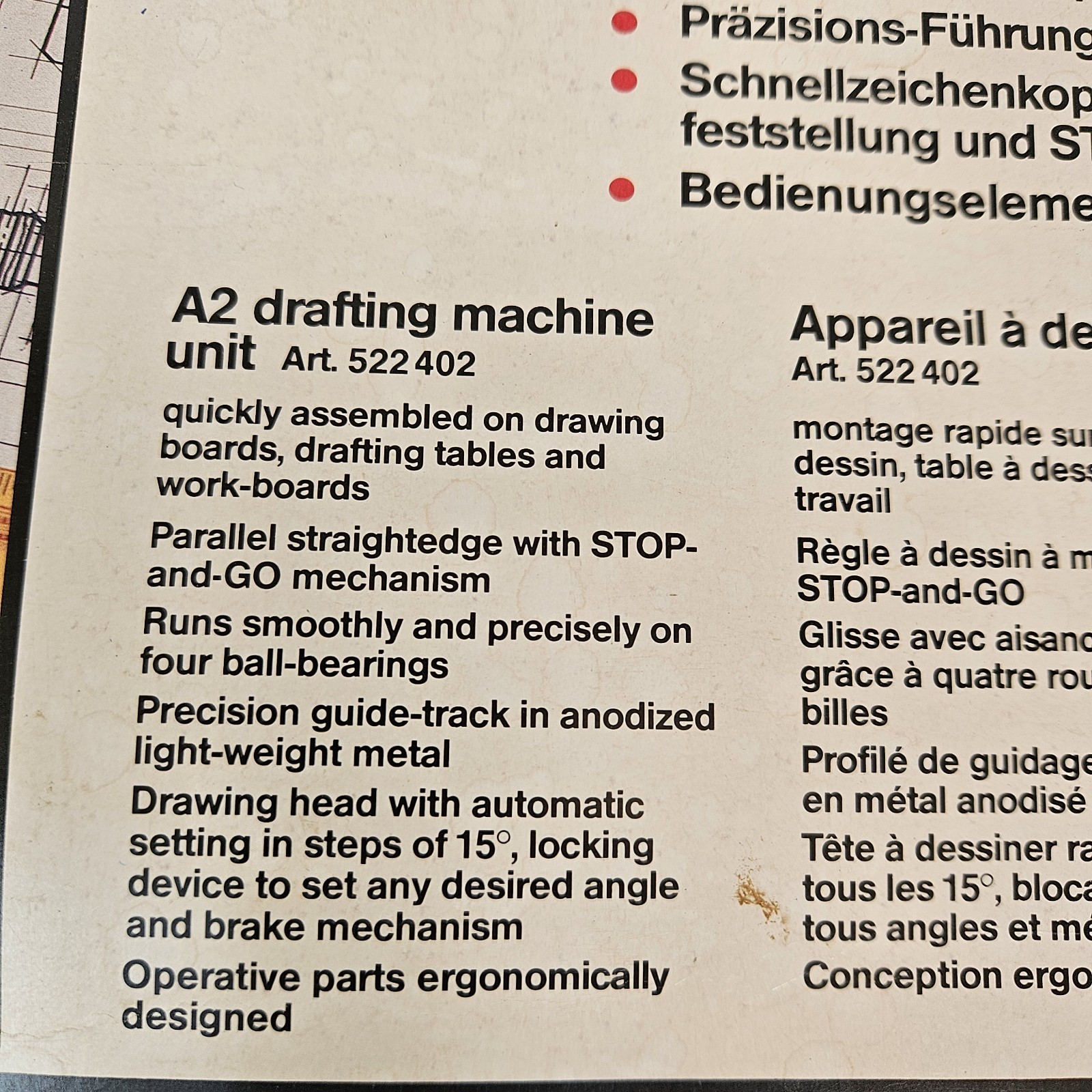 Rotring A2 Drafting Machine Art 522402 Drawing Board Parallel Rule Set Germany