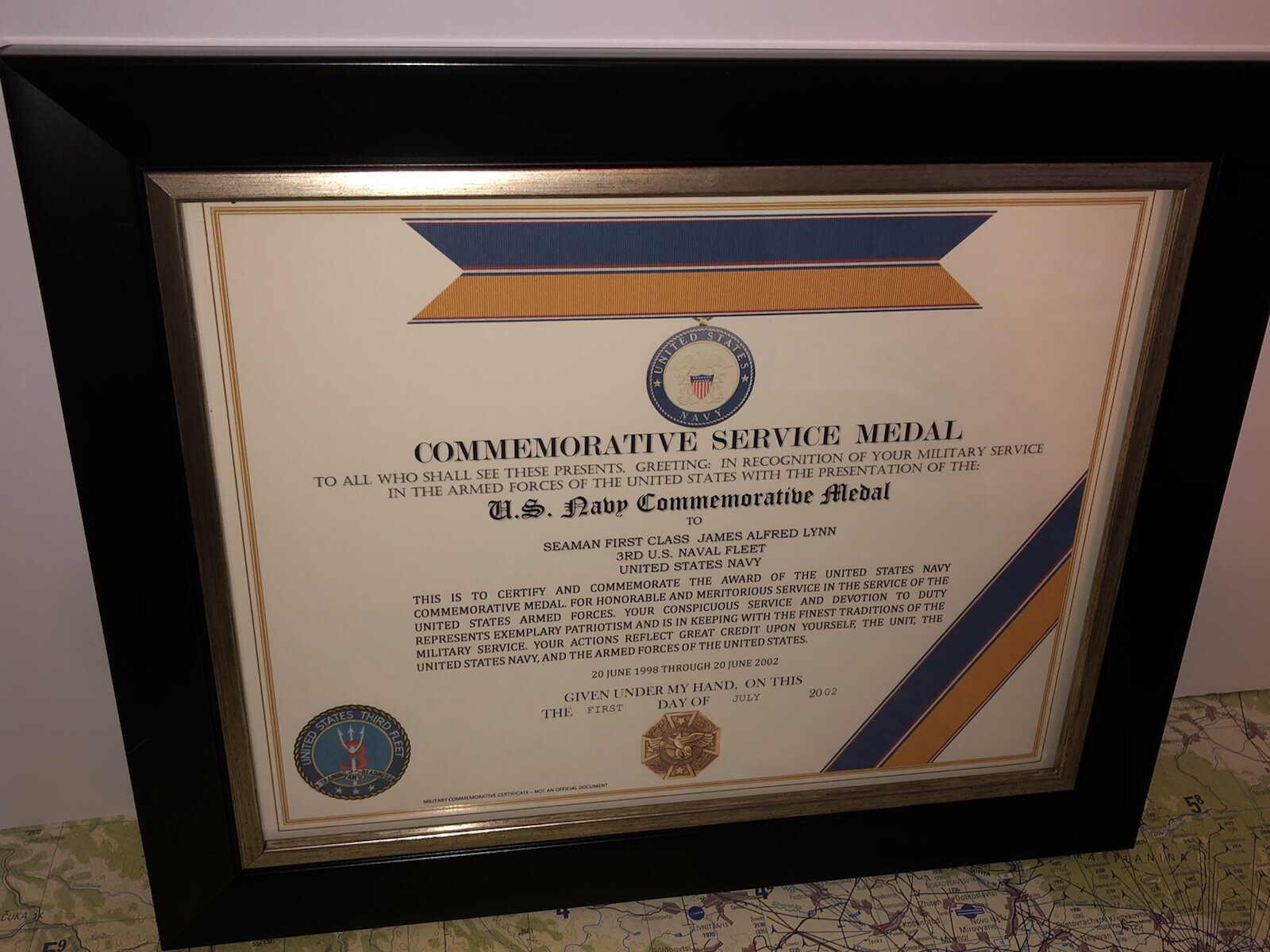 U.S. NAVY COMMEMORATIVE MEDAL CERTIFICATE ~ Type 1