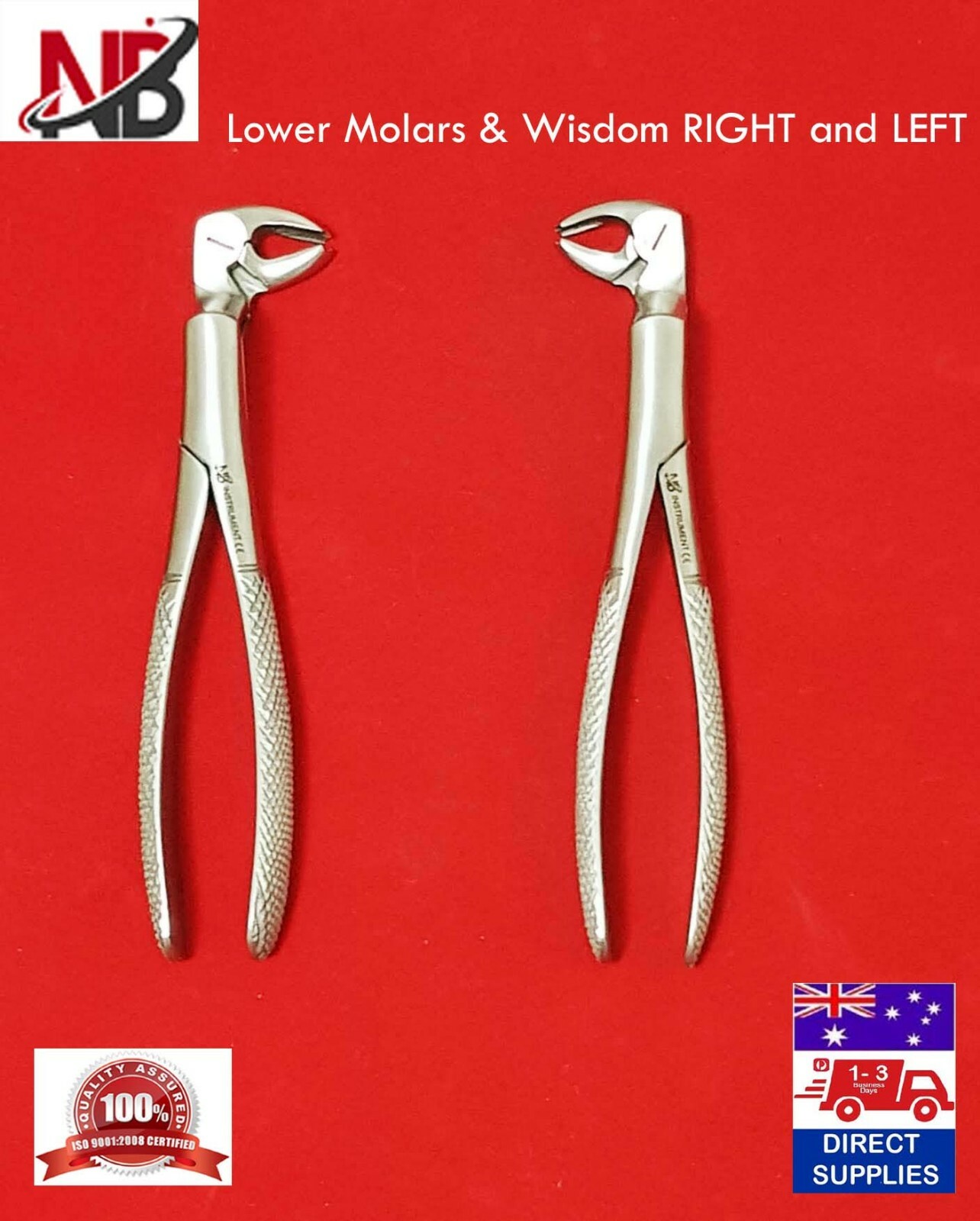 Dental Extracting Extraction Forceps, Lower Molars & Wisdom RIGHT and LEFT 2 pcs