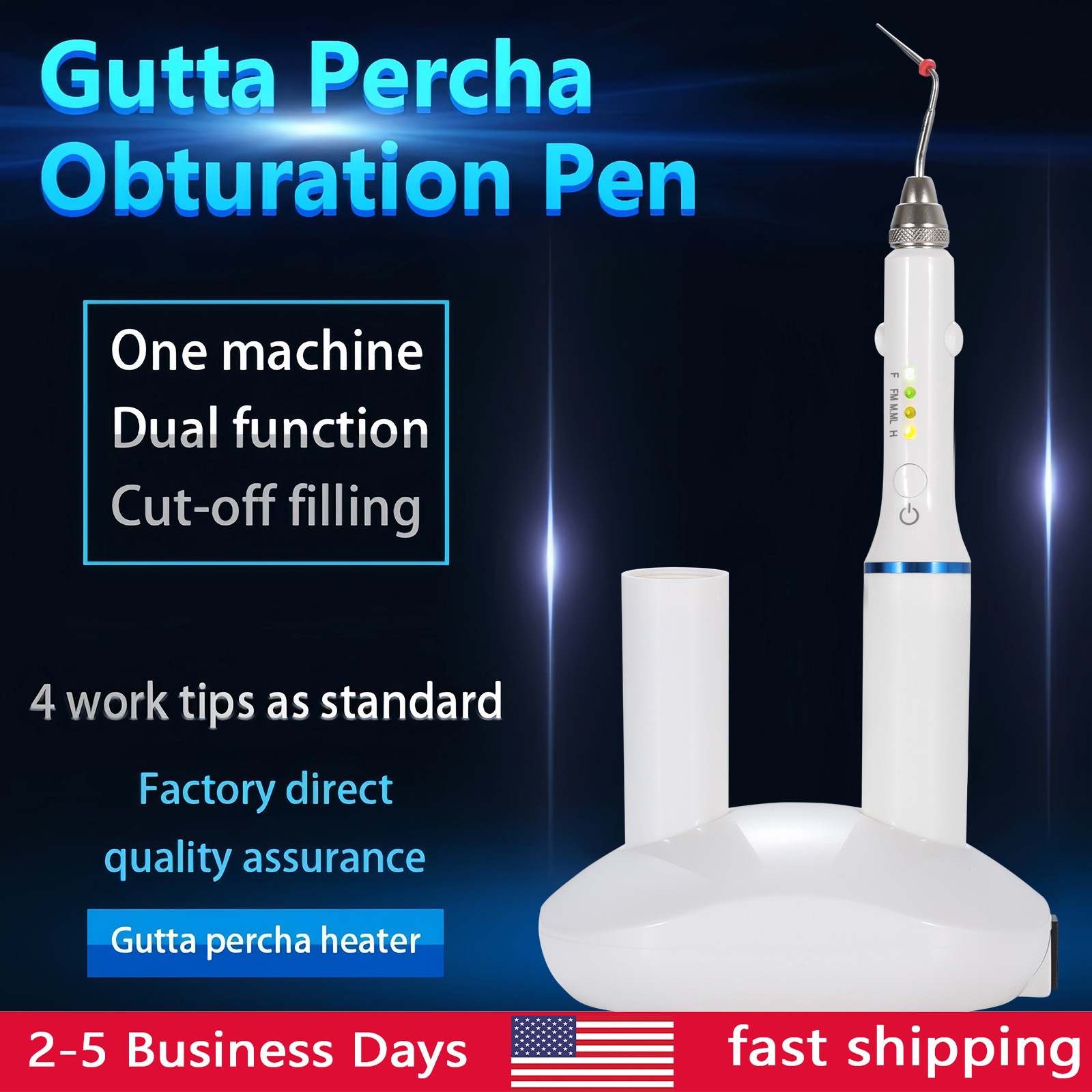 Dental Gutta Percha Obturation Pen 2S Heating Double Charging + 4 Endo Tips