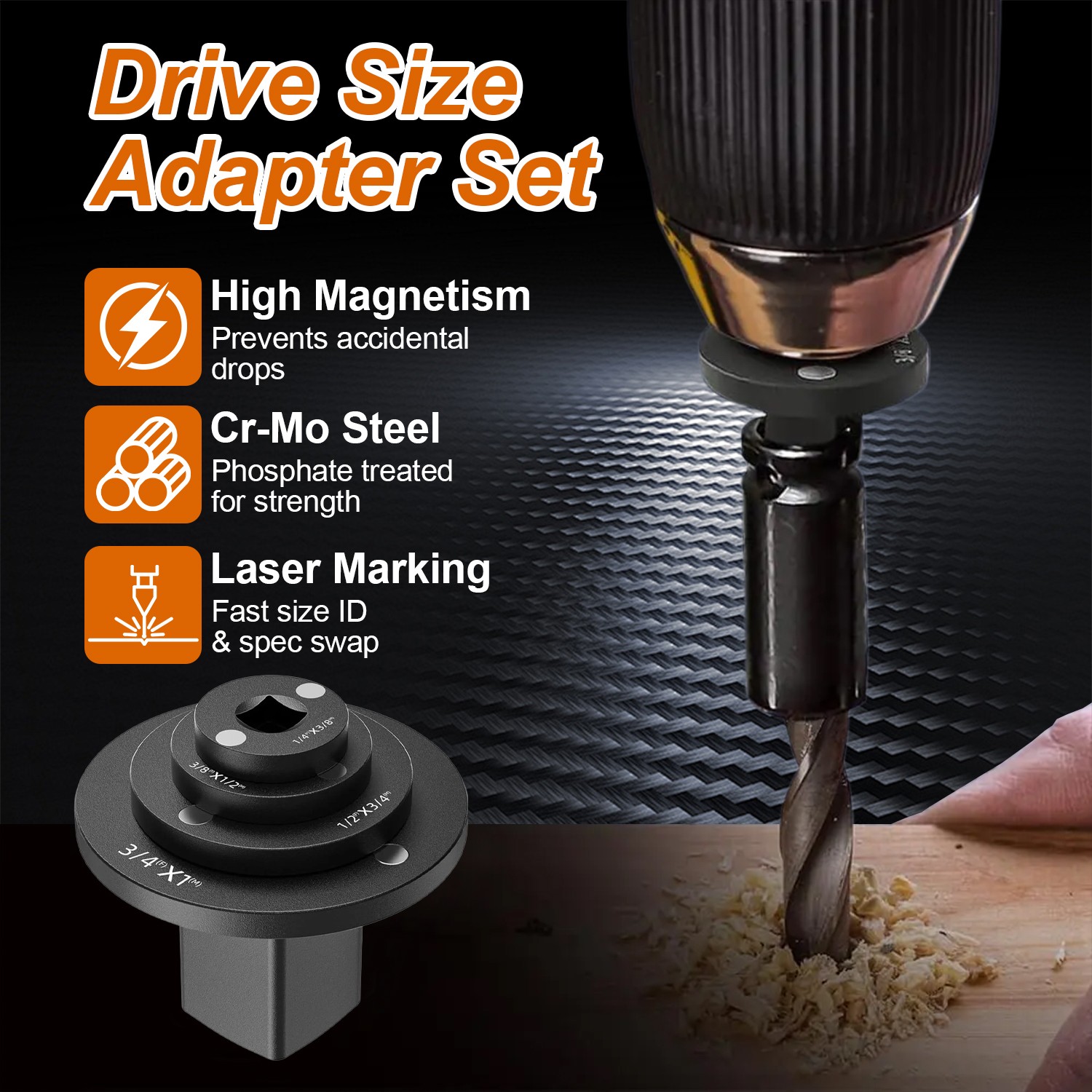 4-Pack Low Profile Impact Socket Adapter Set, Drive Reducing Ratchet Adapter Set