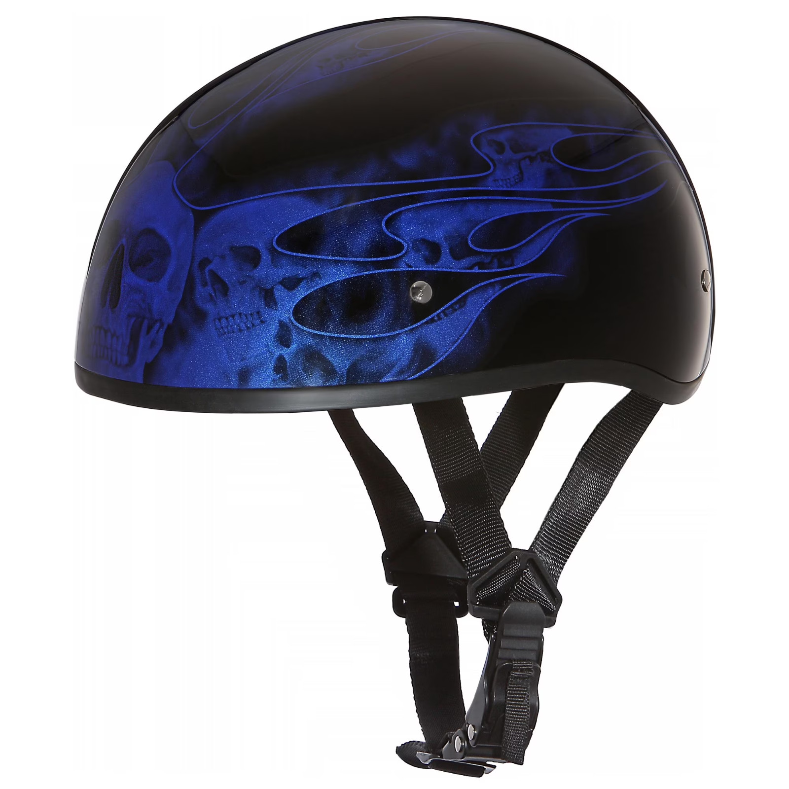Daytona D6-SFB-M Helmet Skull Cap W/ SKULL FLAMES BLUE Bike DOT Motorcycle - M