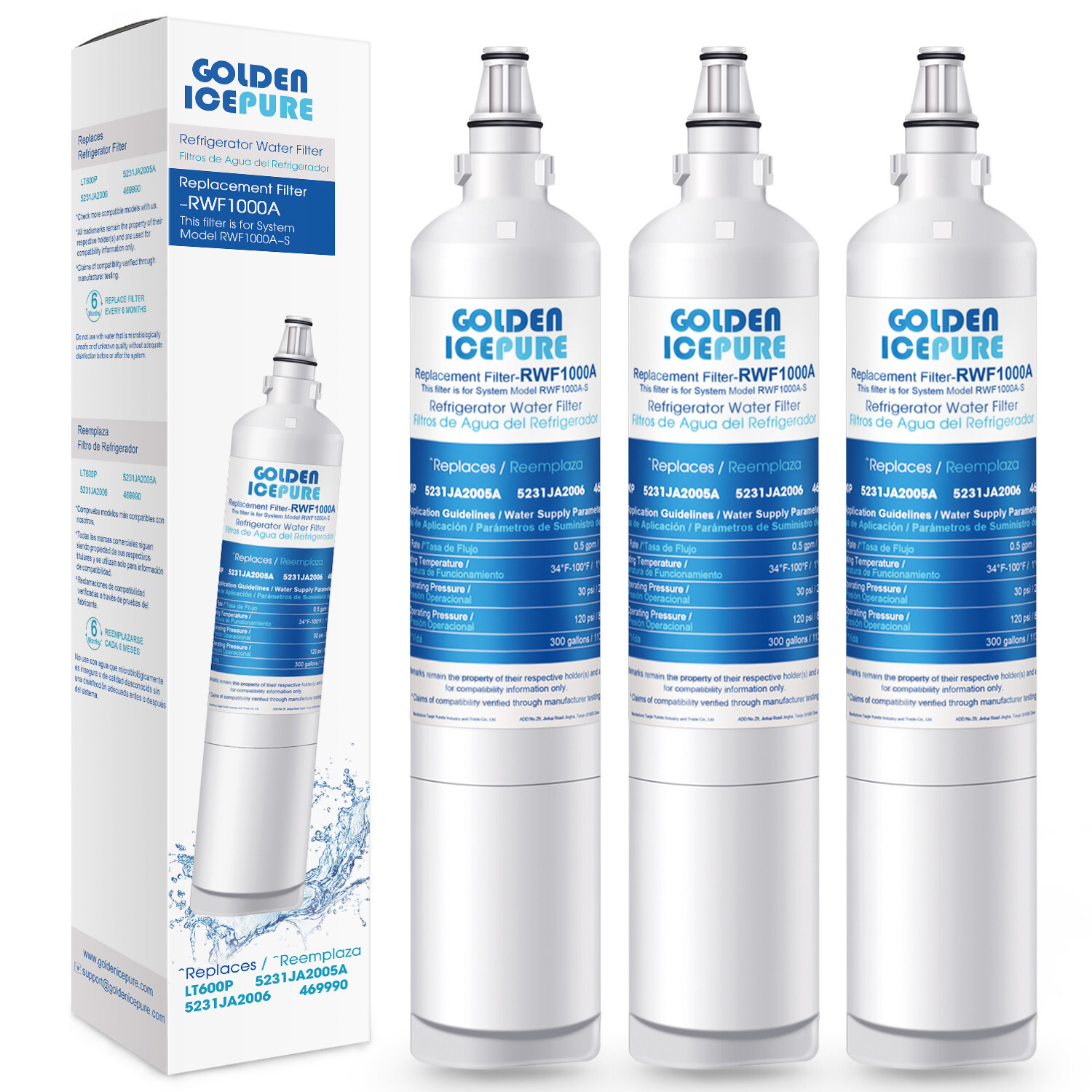 Fit For LG LT600P, KENMORE 9990, 5231JA2006B, RWF1000A Water Filter 3 Pack