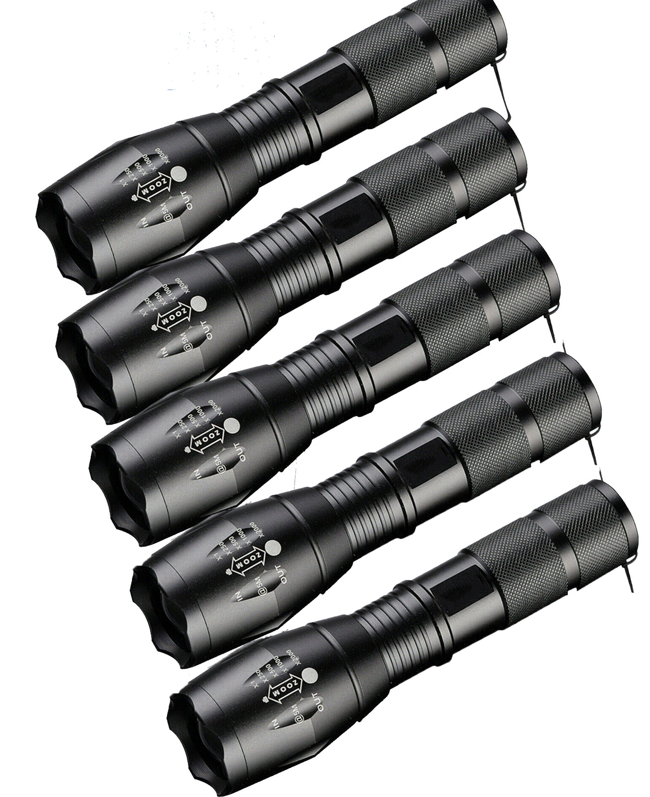 Lot of 5 Tactical 18650 Flashlight High Powered 5Modes Zoomable Aluminum