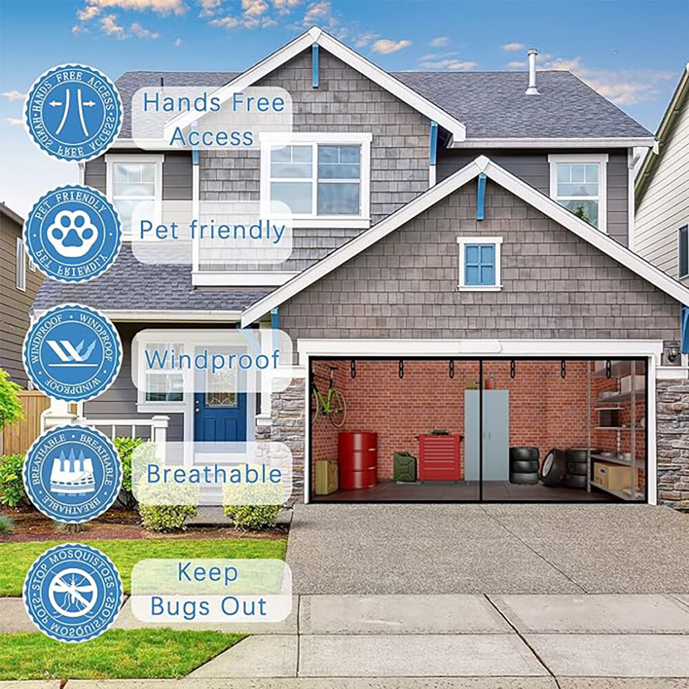 Heavy-Duty Magnetic 16x7 ft Garage Door Screen, Dual Car Access, Fiberglass Mesh