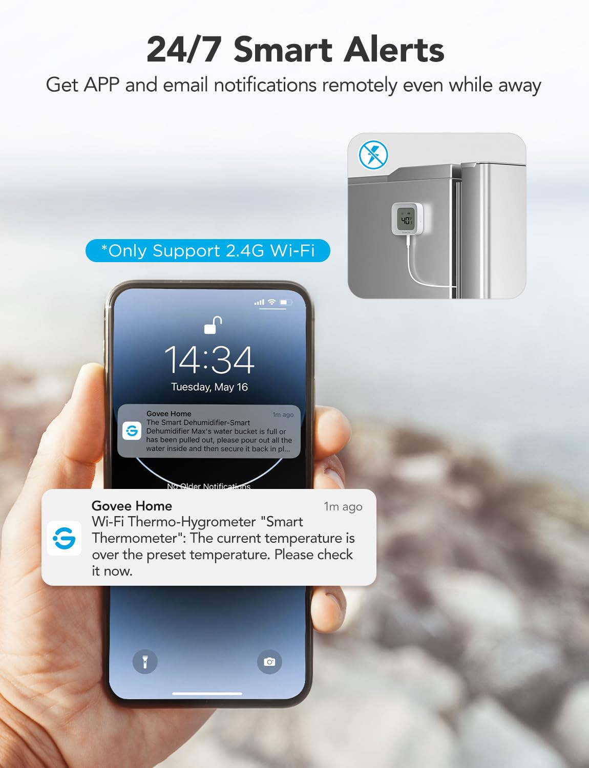 Wifi Refrigerator Thermometer with Alarm, Wireless Digital Freezer Temperature G